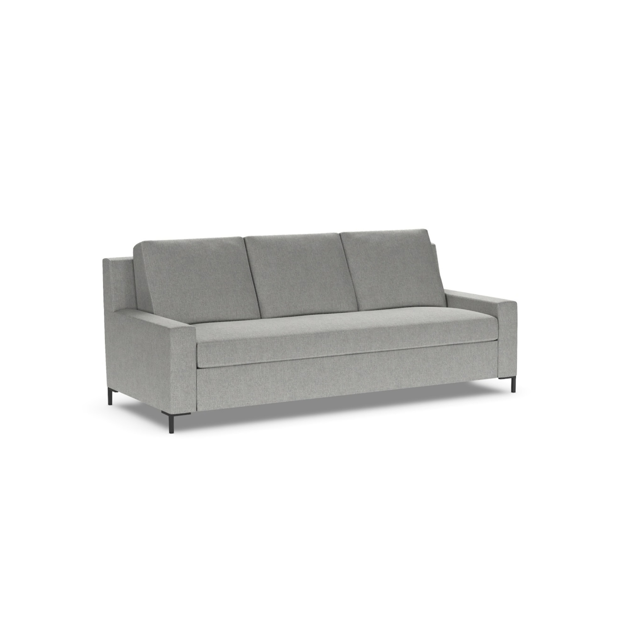 Stylish gray sofa with clean lines and comfortable cushions, perfect for contemporary living spaces.
