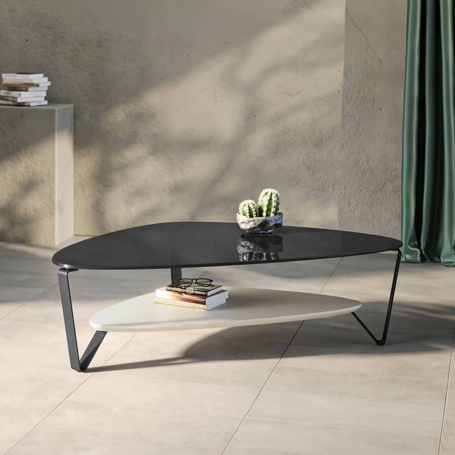 Contemporary black and white modern nesting coffee tables with sleek, minimalist design for stylish living spaces.