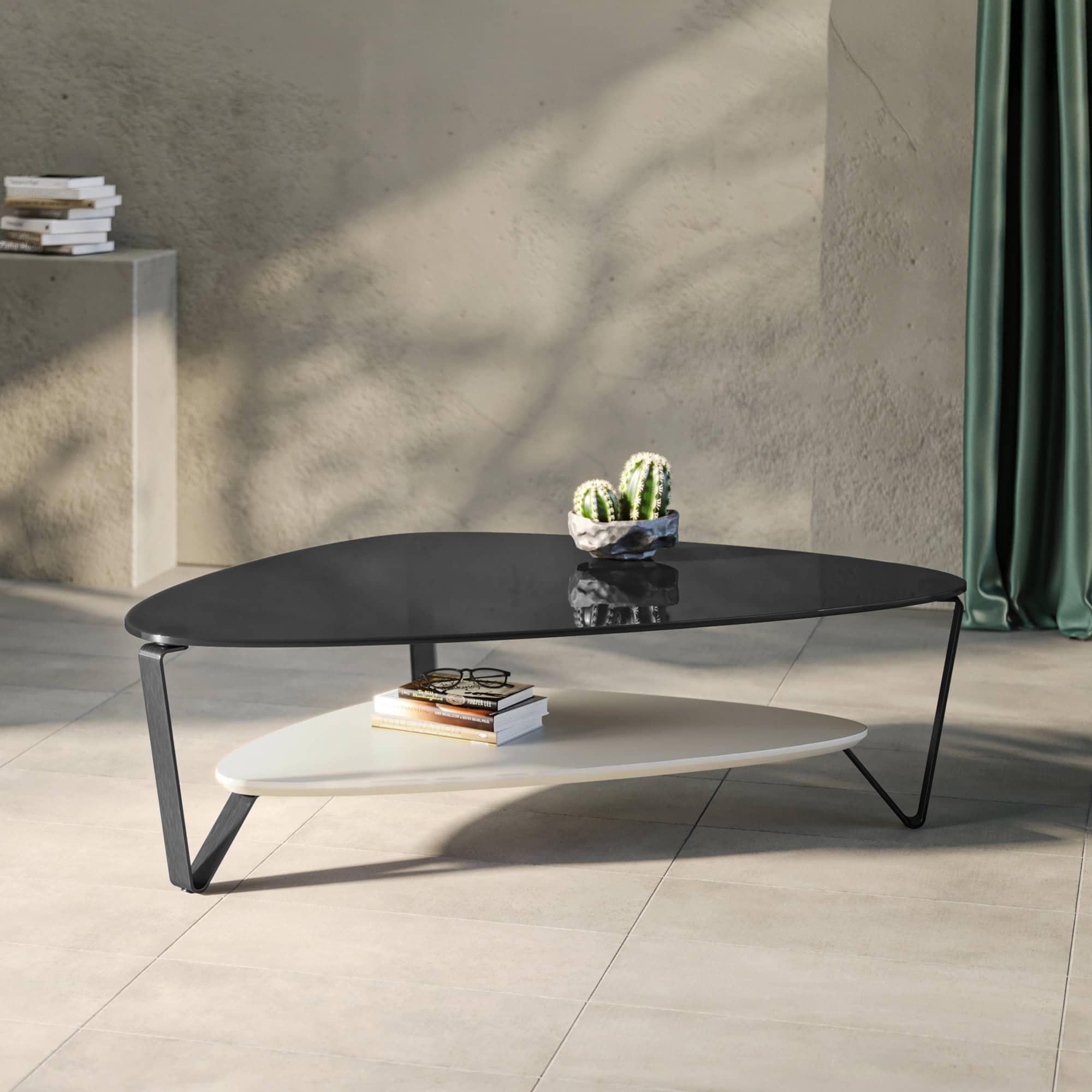 Contemporary black and white modern nesting coffee tables with sleek, minimalist design for stylish living spaces.