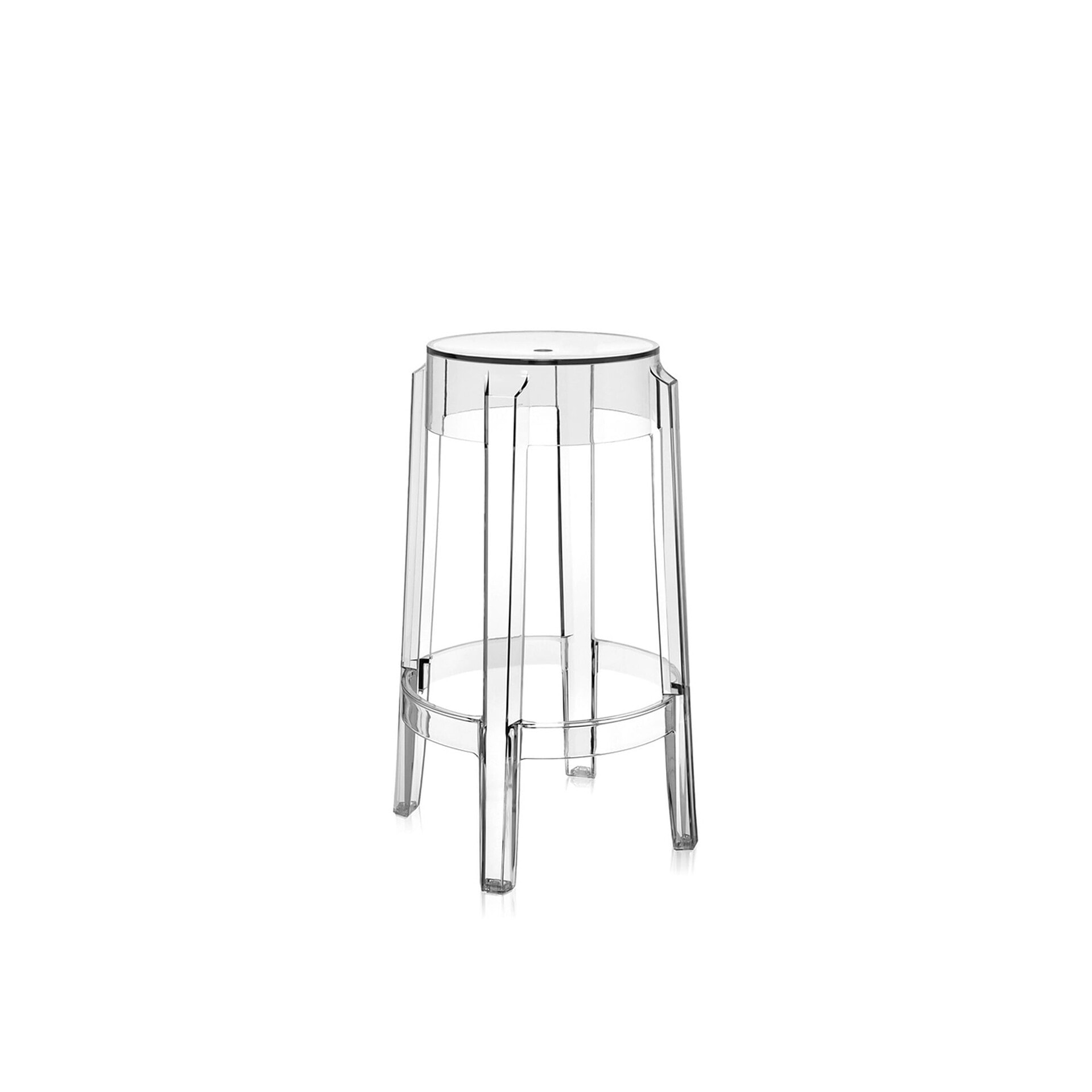 Transparent Charles Ghost stool shown on a plain white background, front view.