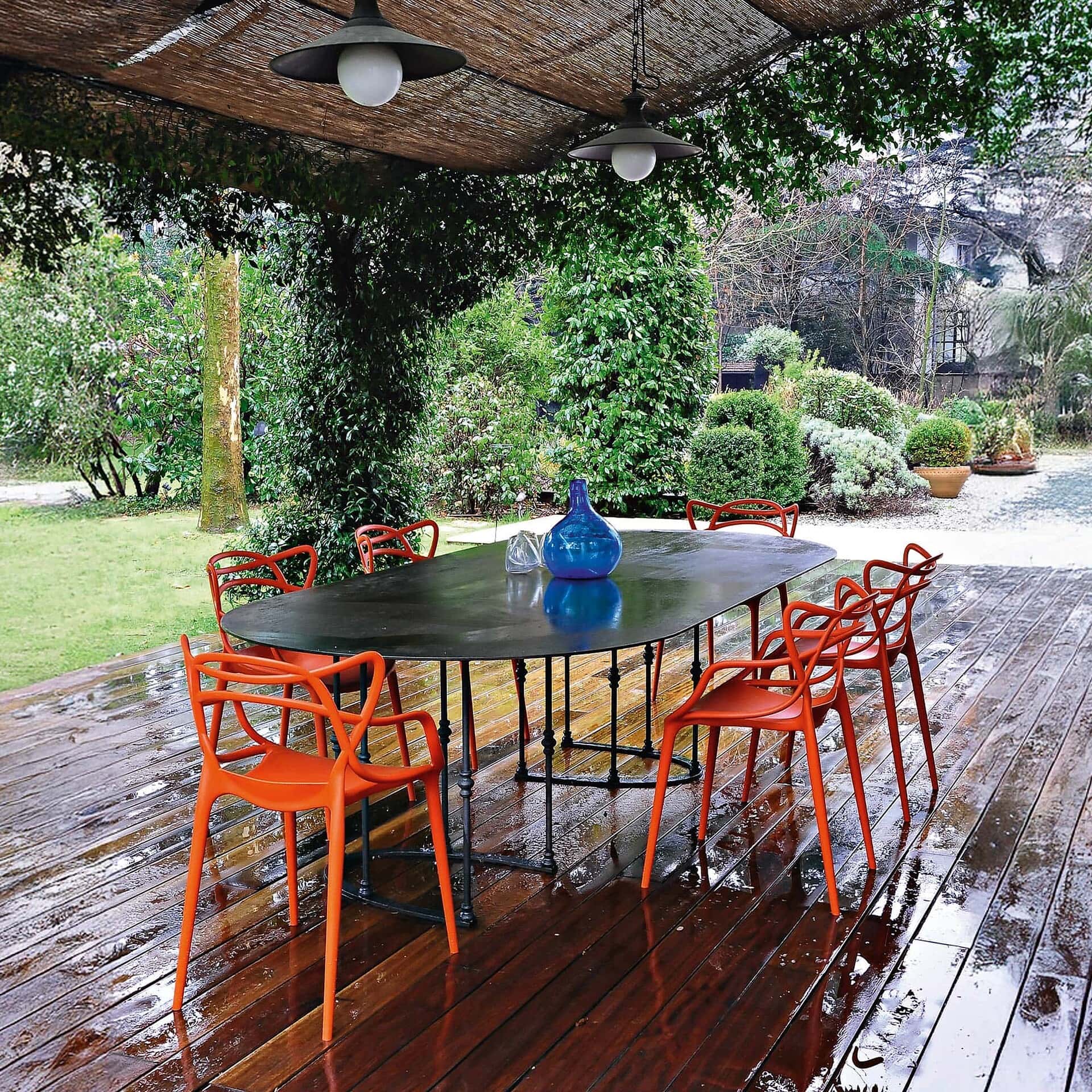 Masters Dining Chairs in rusty orange, outdoor patio seating for modern dining spaces