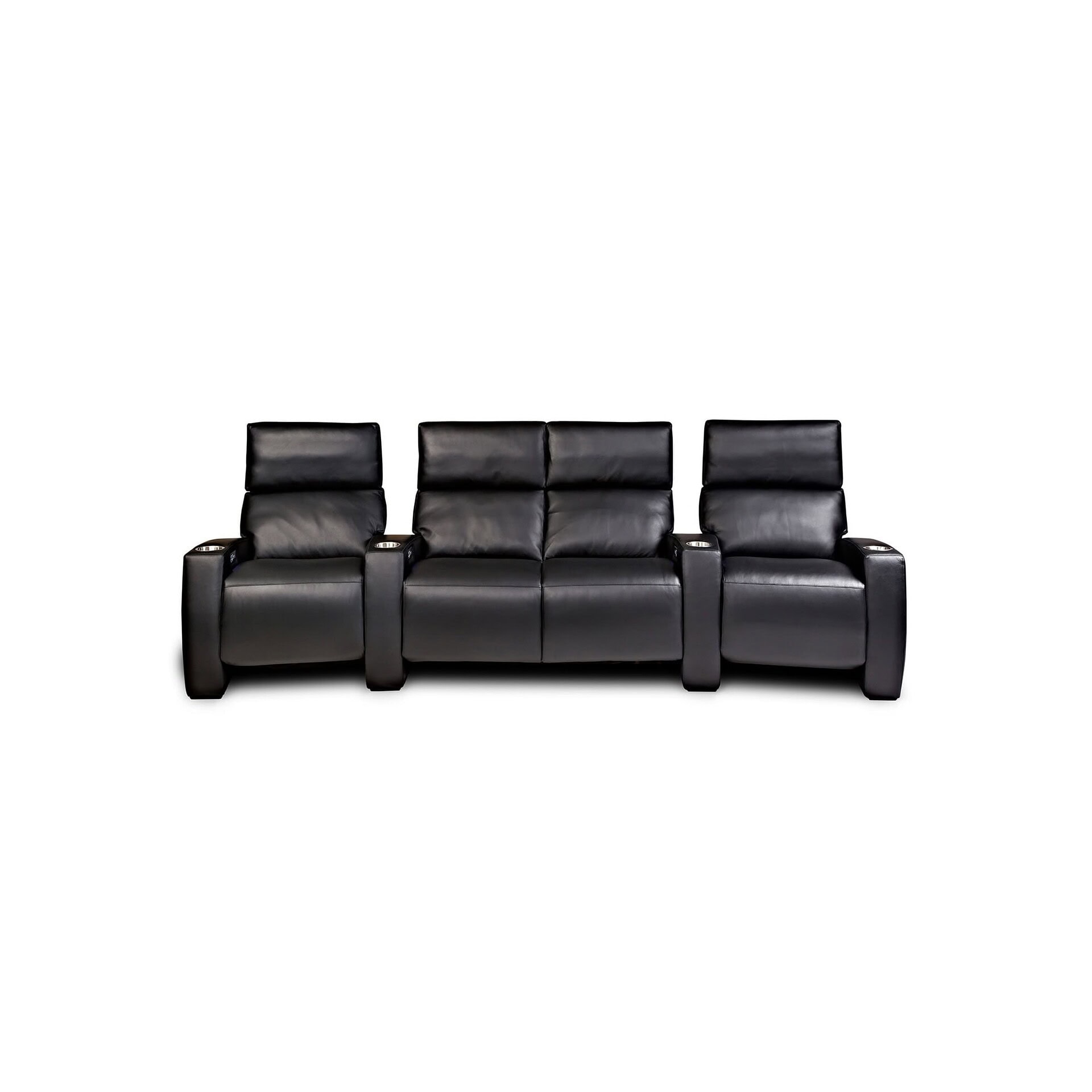 American Leather Monroe Home Theater Recliner seating row of four, black leather