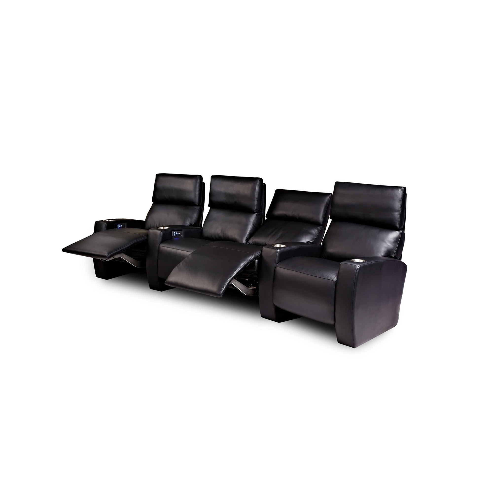 American Leather Monroe Recliner Chairs in black leather fully reclined, angled view
