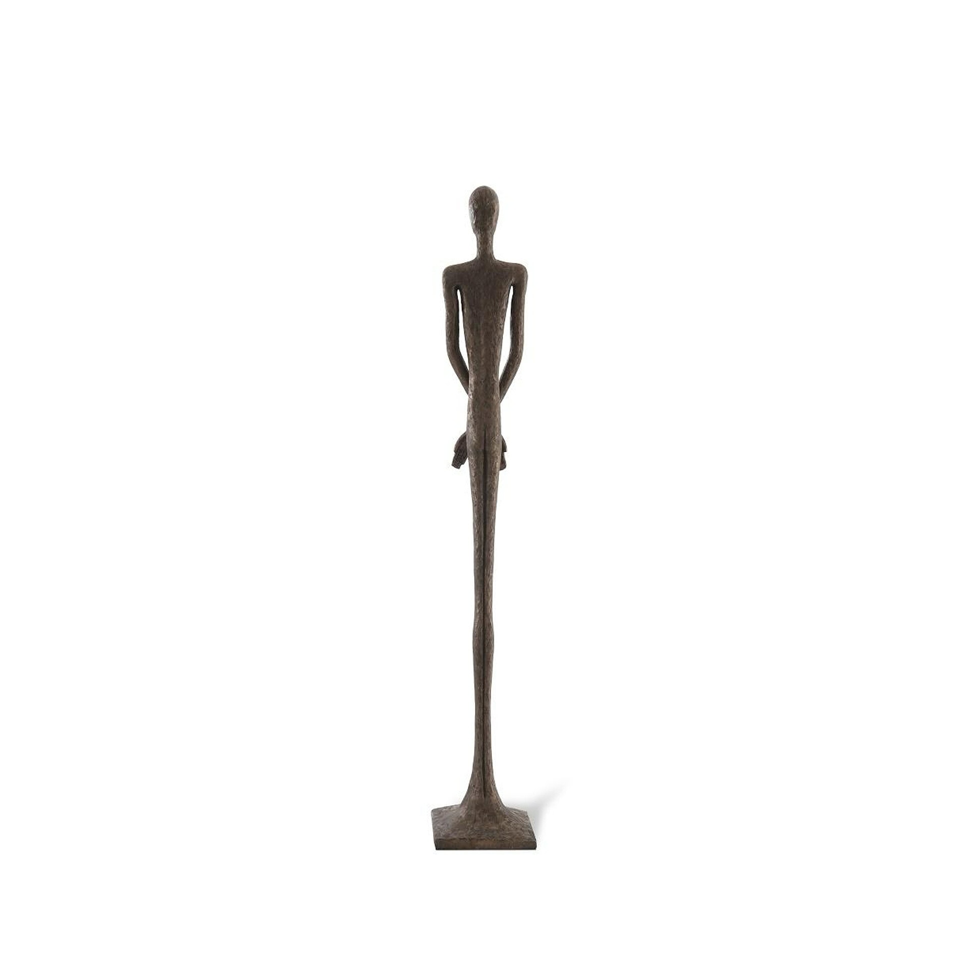Bronze-finished tall abstract human sculpture for contemporary interior decor.