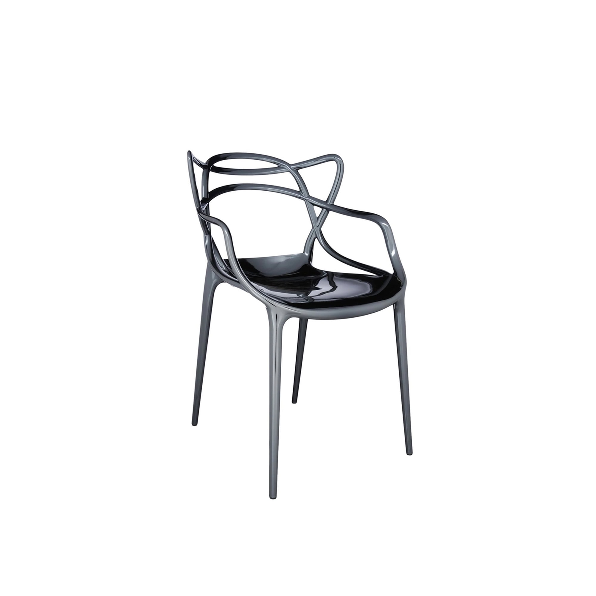 Single Masters Metal Dining Chair in titanium finish, front angled view on white background.
