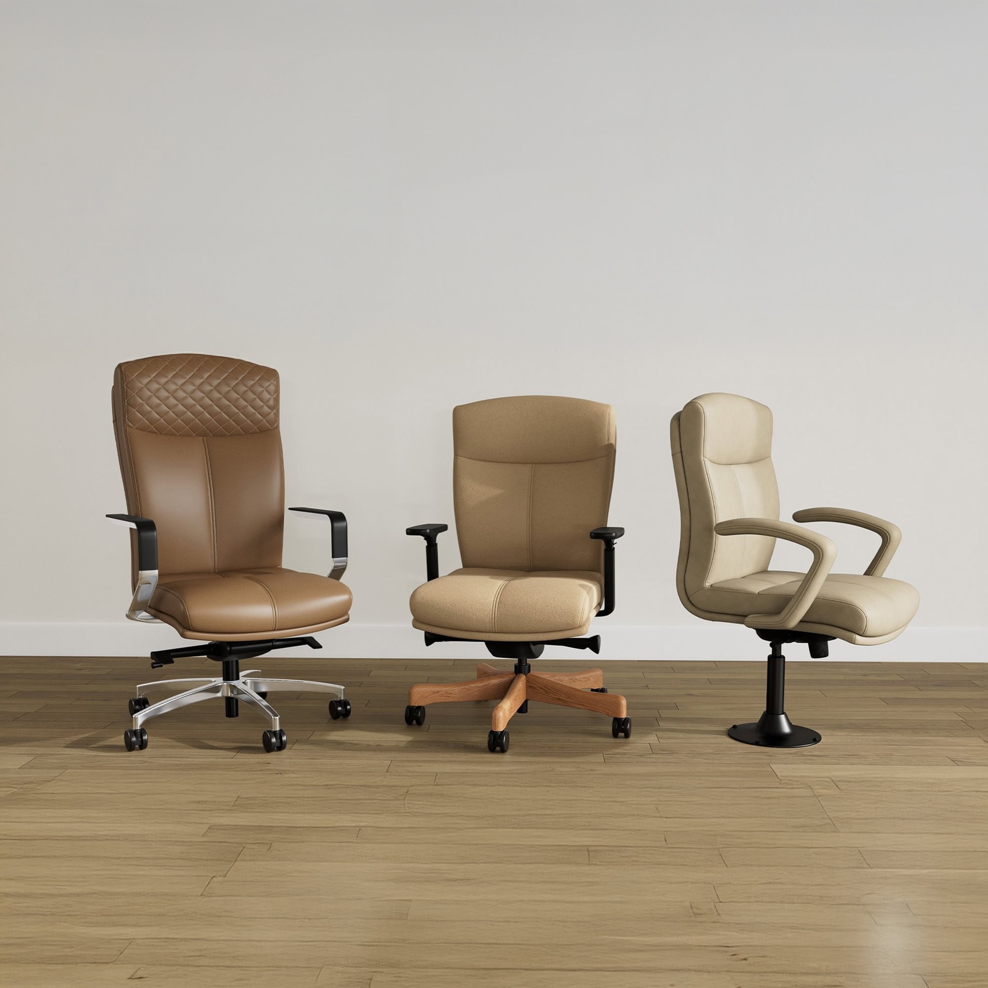 Carmel Office Chair collection featuring mid back, high back, and jury base chairs side by side
