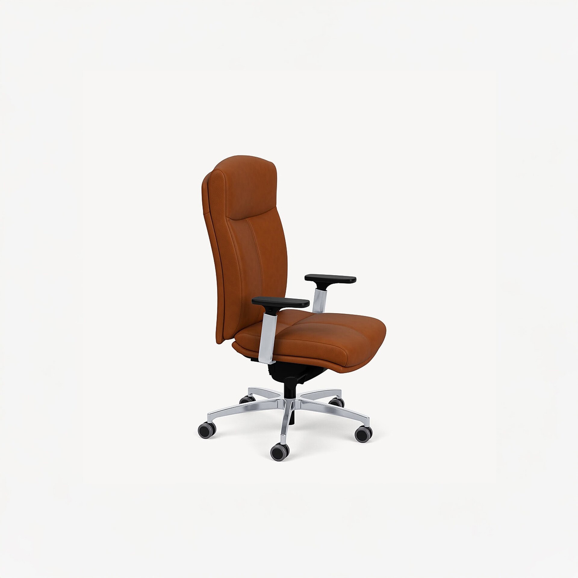Carmel Office Chair high back in brown leather with caster base