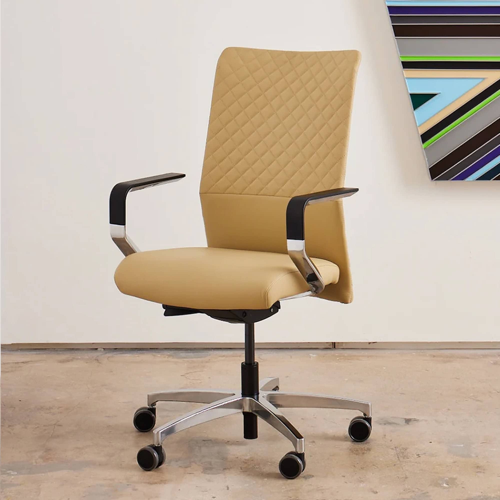 Proform® Conference Chair in camel leather with polished aluminum base