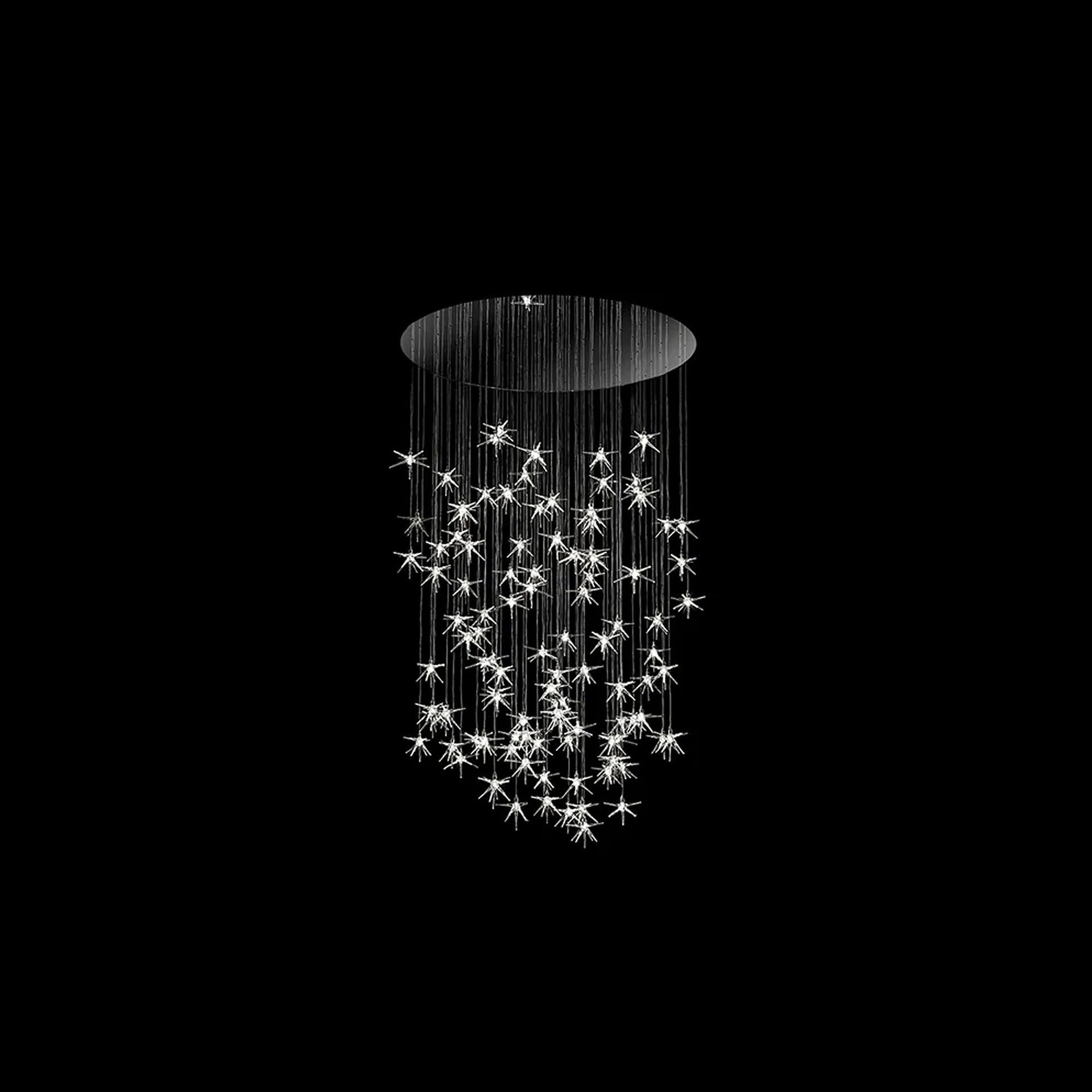 Stella Celestial Glass Chandelier in black finish with cascading star-shaped glass elements, ceiling-mounted view.