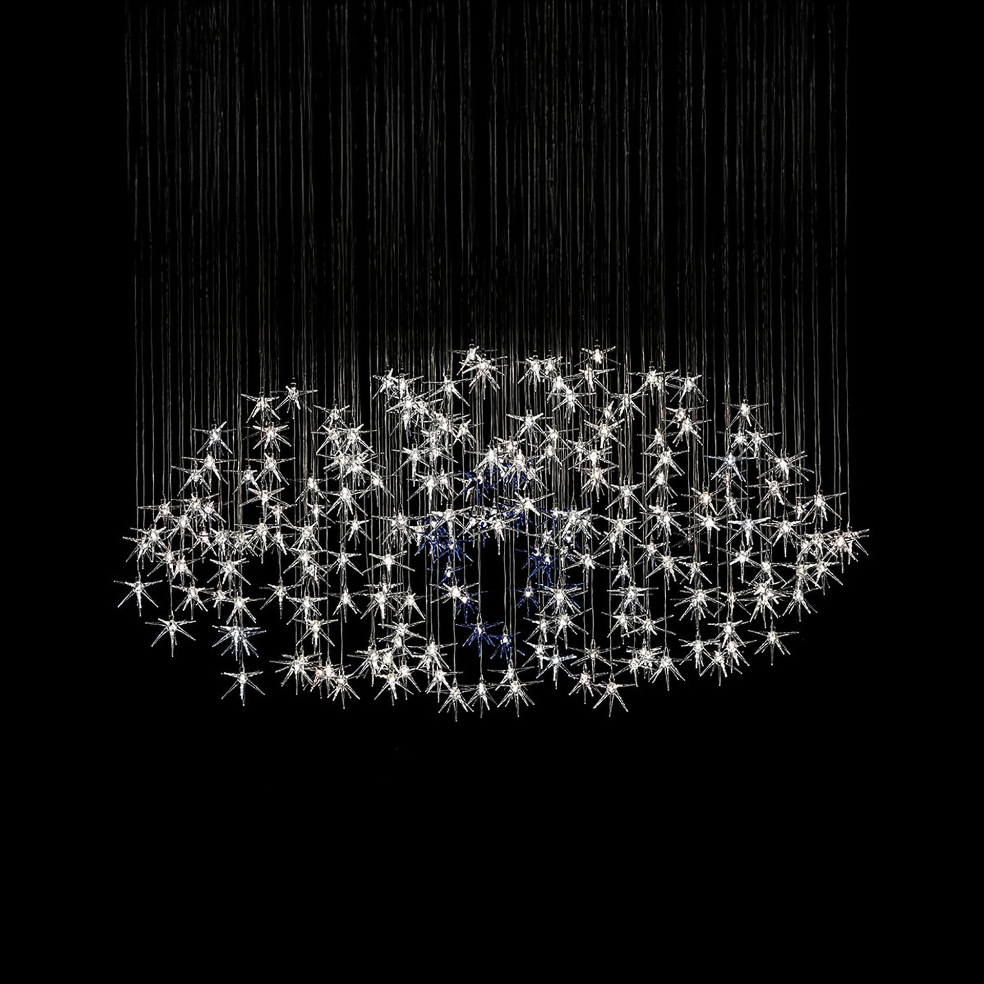 Stella Celestial Glass Chandelier cluster in circular formation with integrated LED lighting.