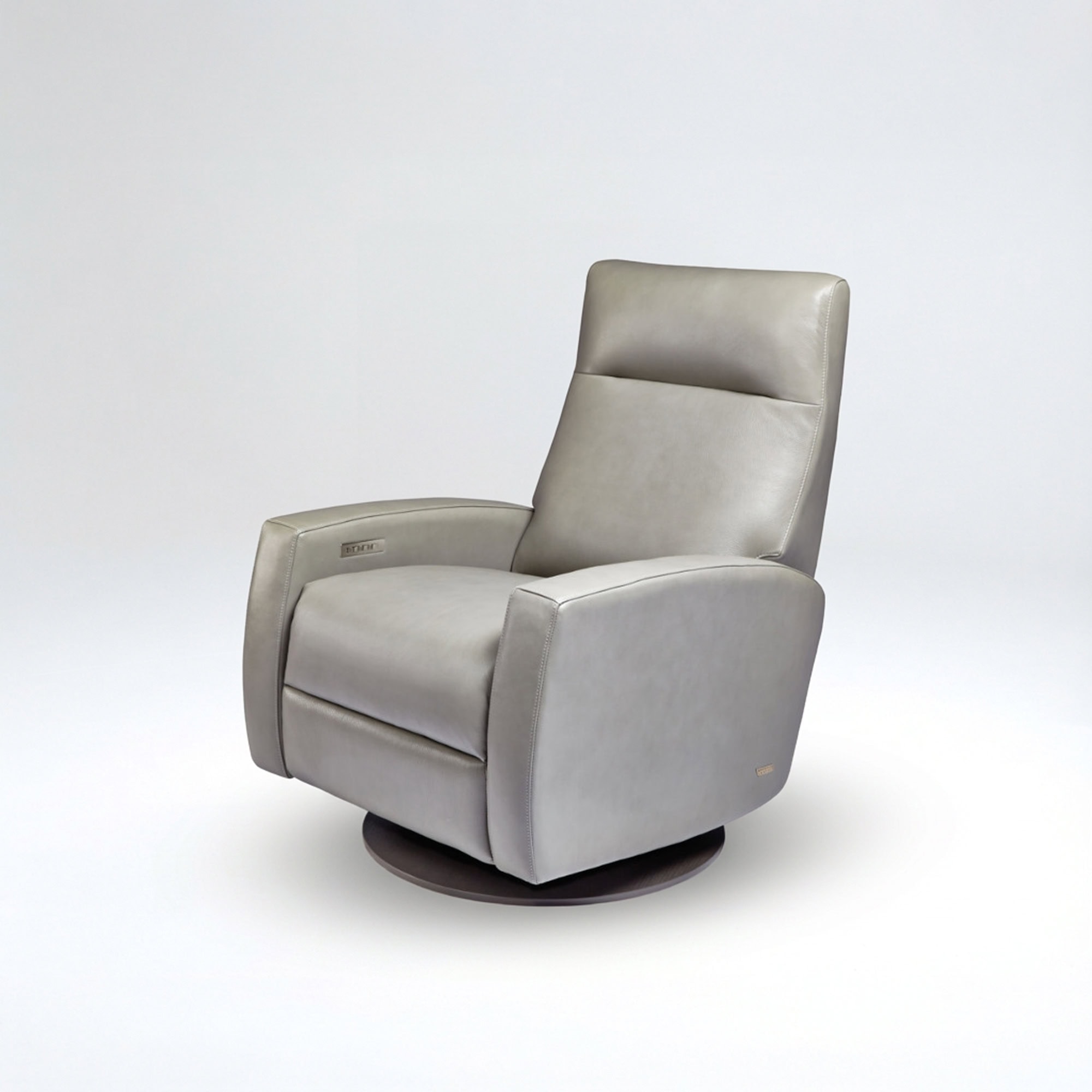 Gray recliner chair with plush cushioning and modern design.