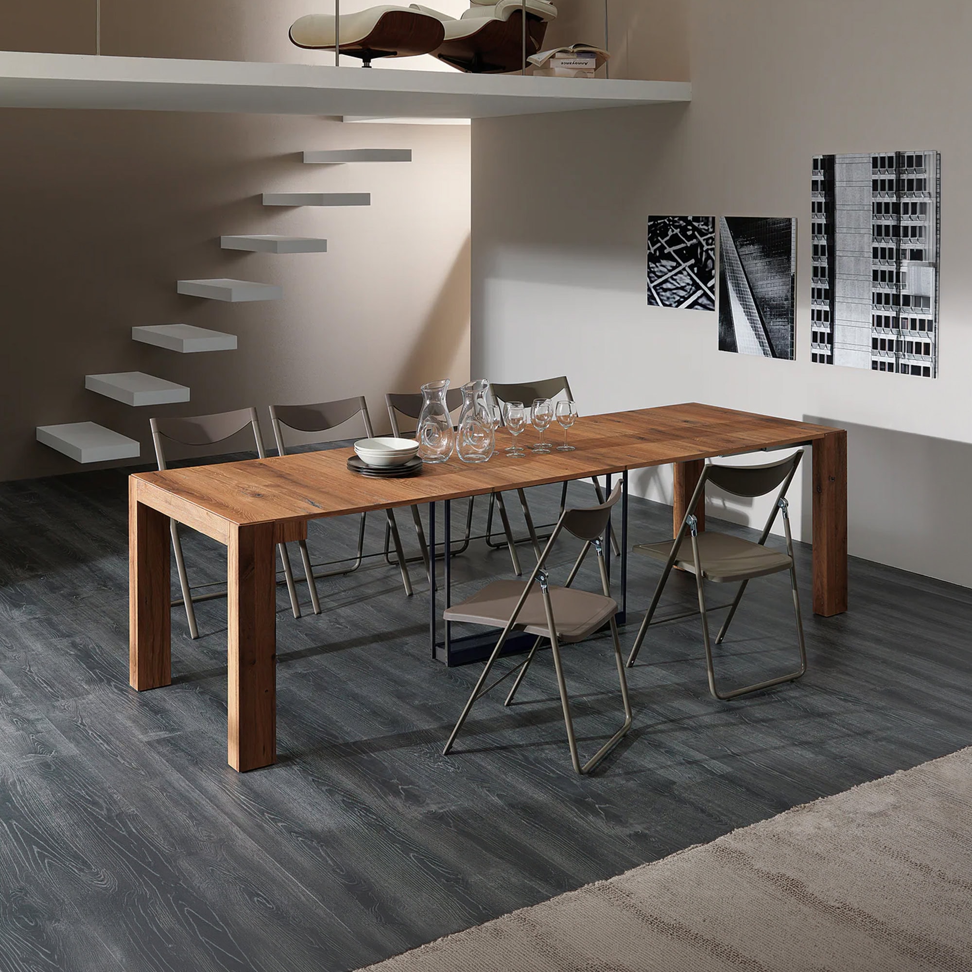 Extendable wooden console table for dining or living room. Stylish, functional furniture with a natu.