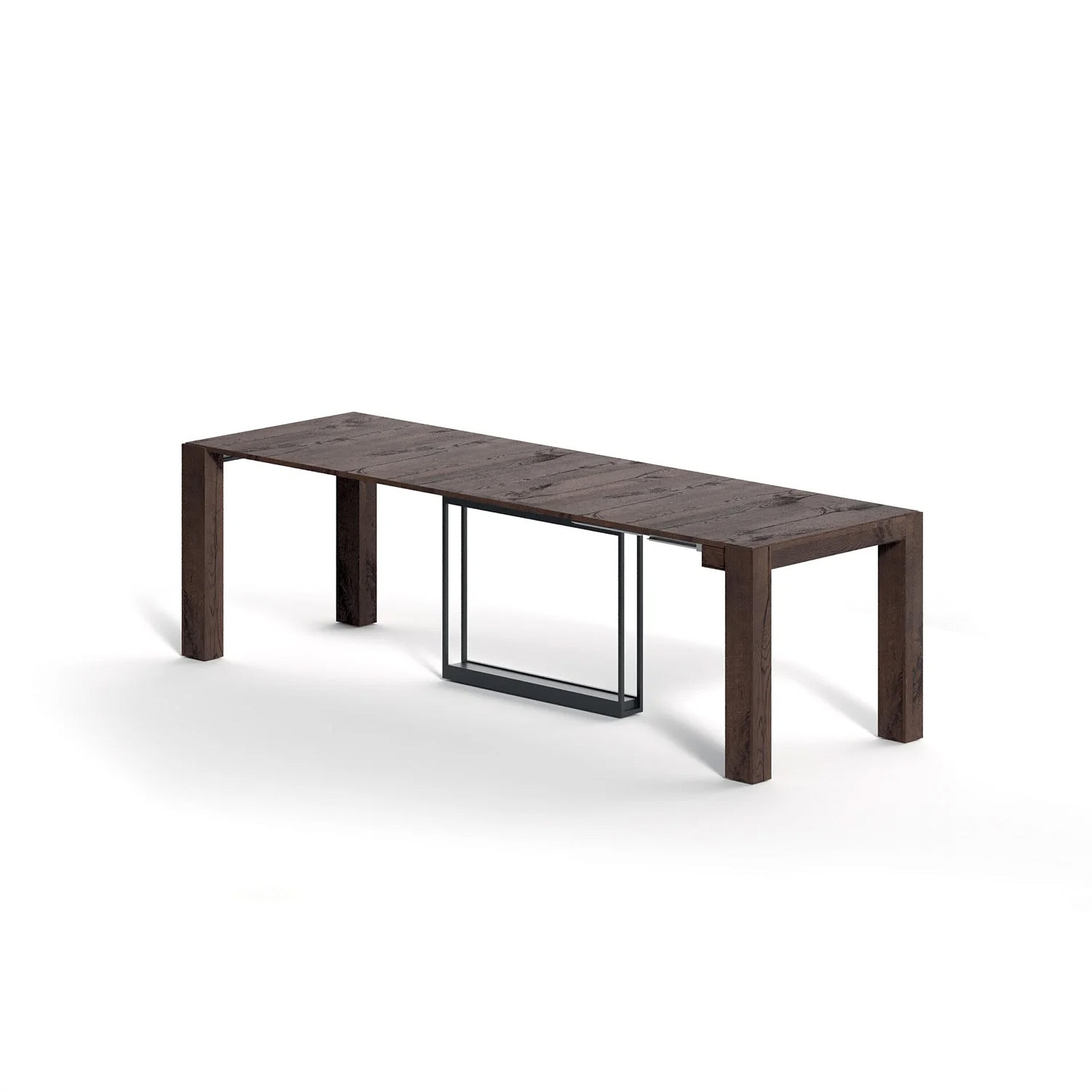 Modern extendable console table with wooden top and metal support, ideal for entryways or living roo.