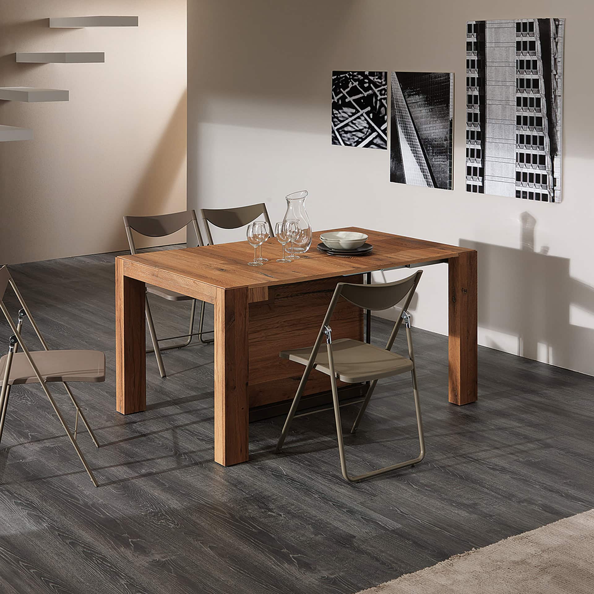 Extendable wooden console table for dining or living spaces. Perfect for small rooms, offering versa.