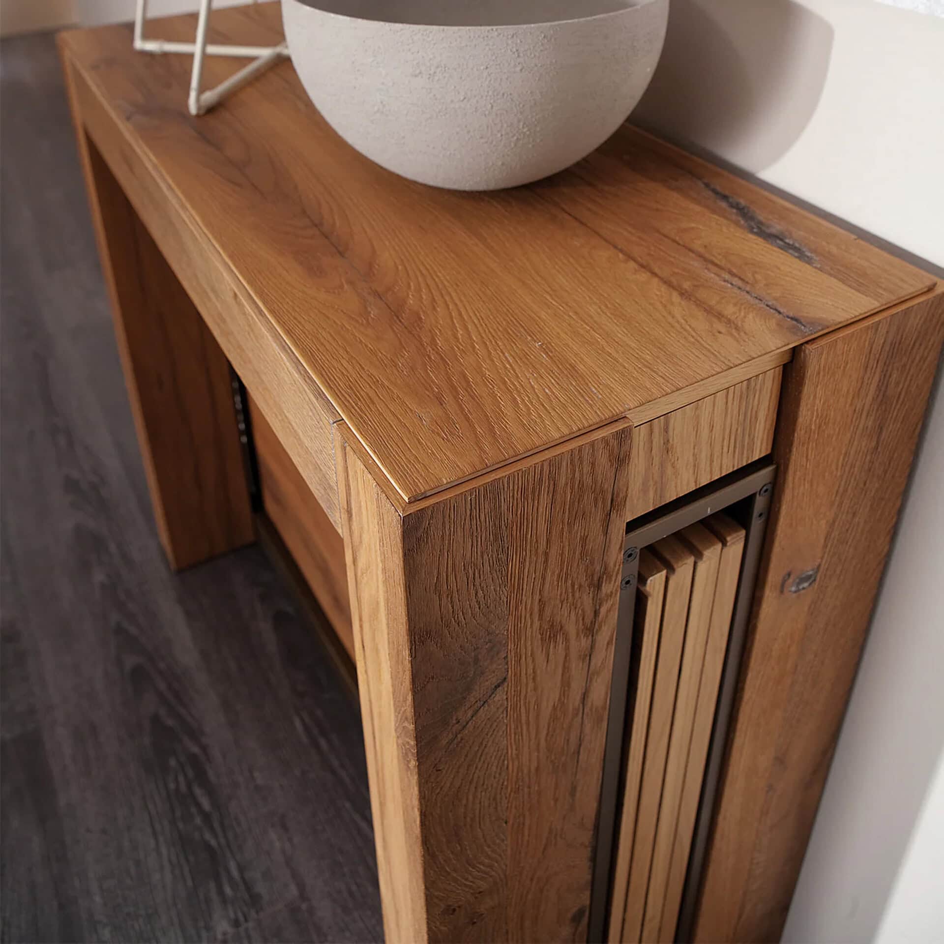 Extendable wooden console table for versatile home decor.