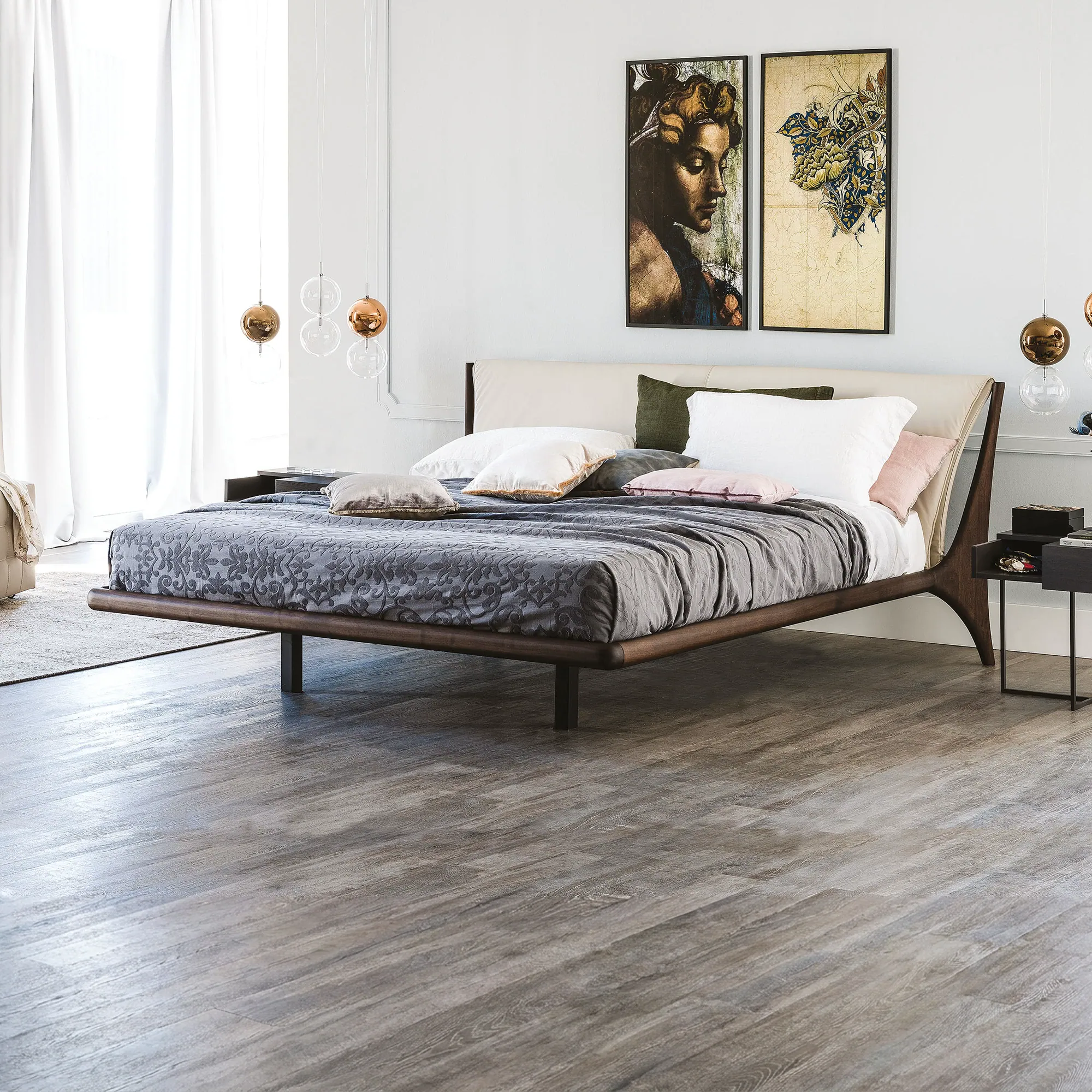 Elegant Nelson upholstered bed with sleek design and comfortable fabric. Perfect for modern bedroom.