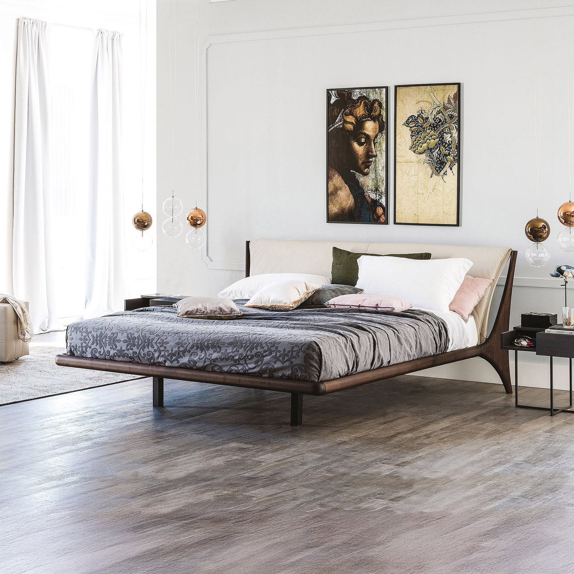 Elegant Nelson upholstered bed with sleek design and comfortable fabric. Perfect for modern bedroom.