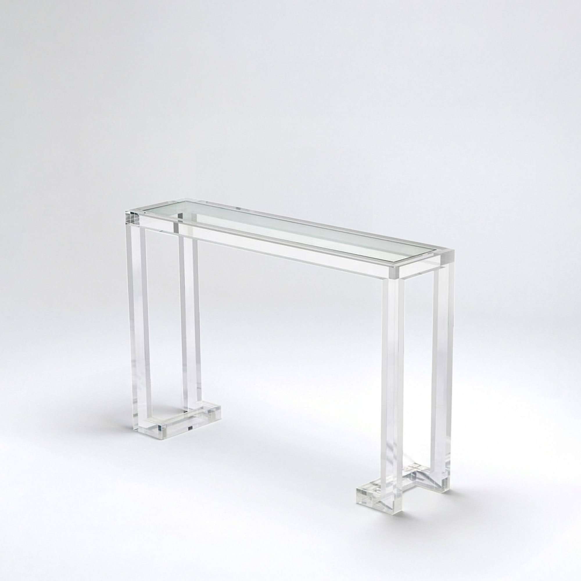 Acrylic console table with sleek, transparent design for contemporary interiors.