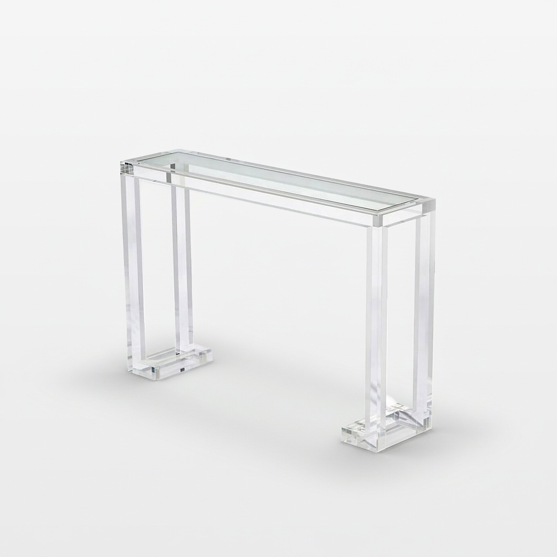 Acrylic console table with sleek, transparent design for contemporary interiors.
