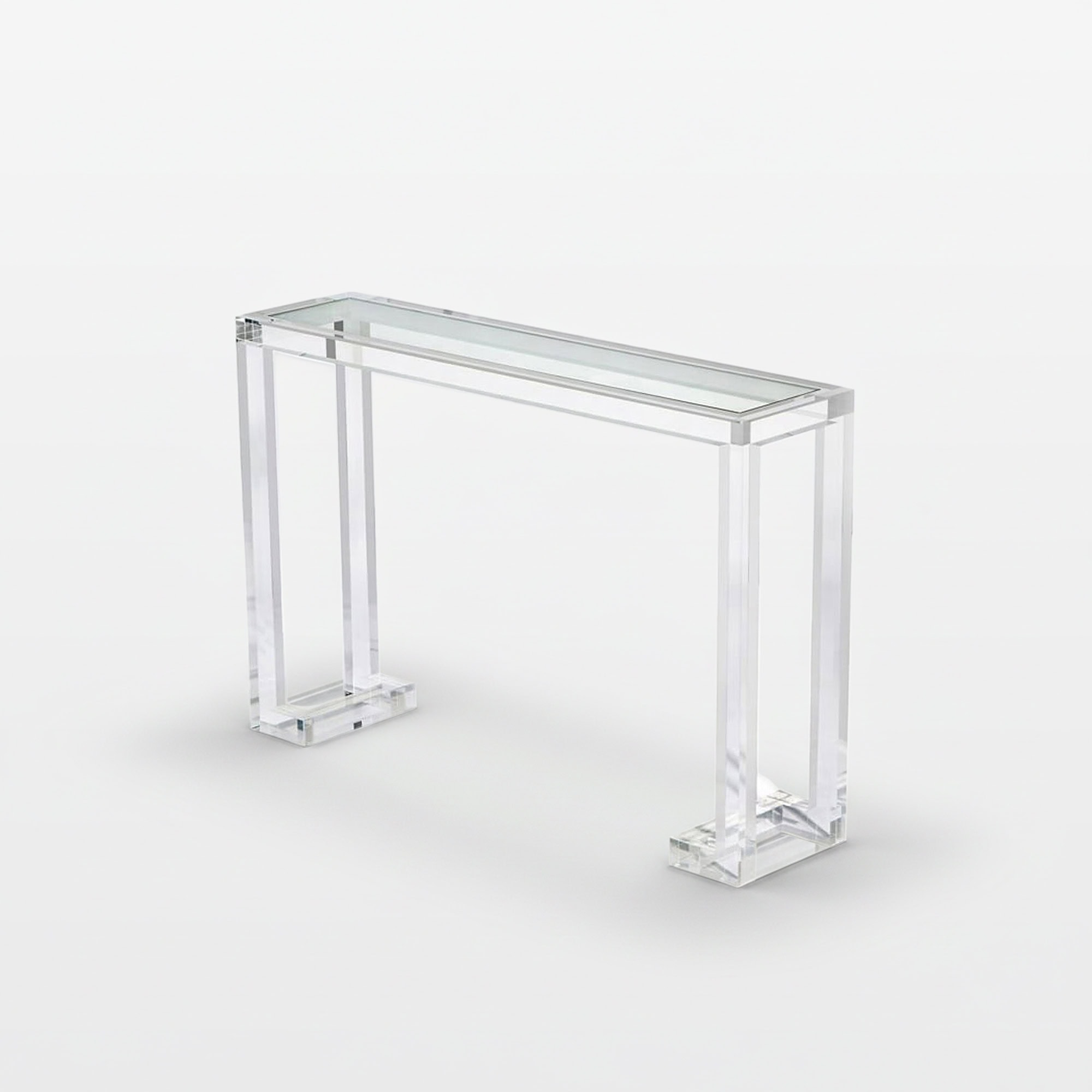 Acrylic console table with sleek, transparent design for contemporary interiors.