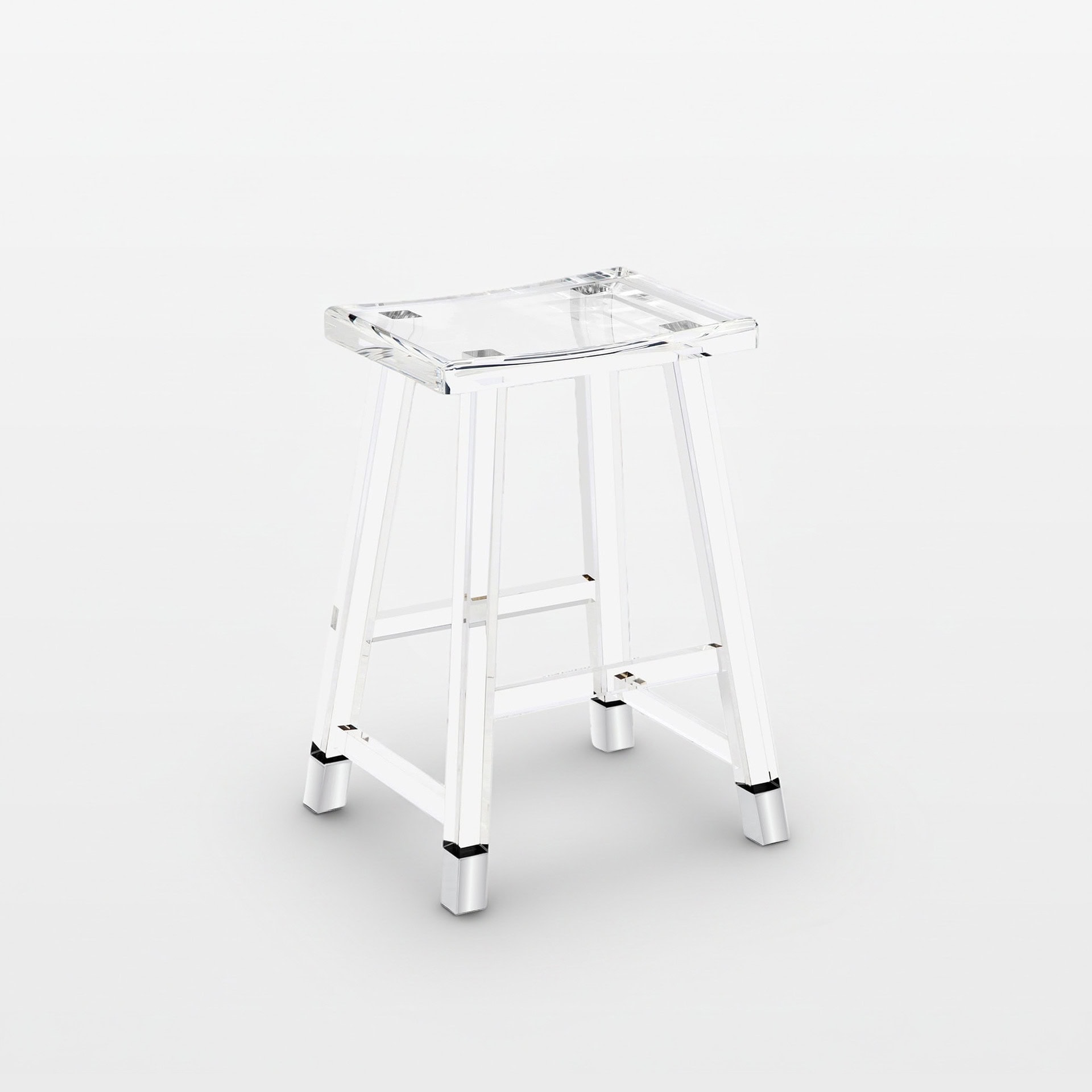 Acrylic Reva counter stool with sleek transparent design for modern kitchens.