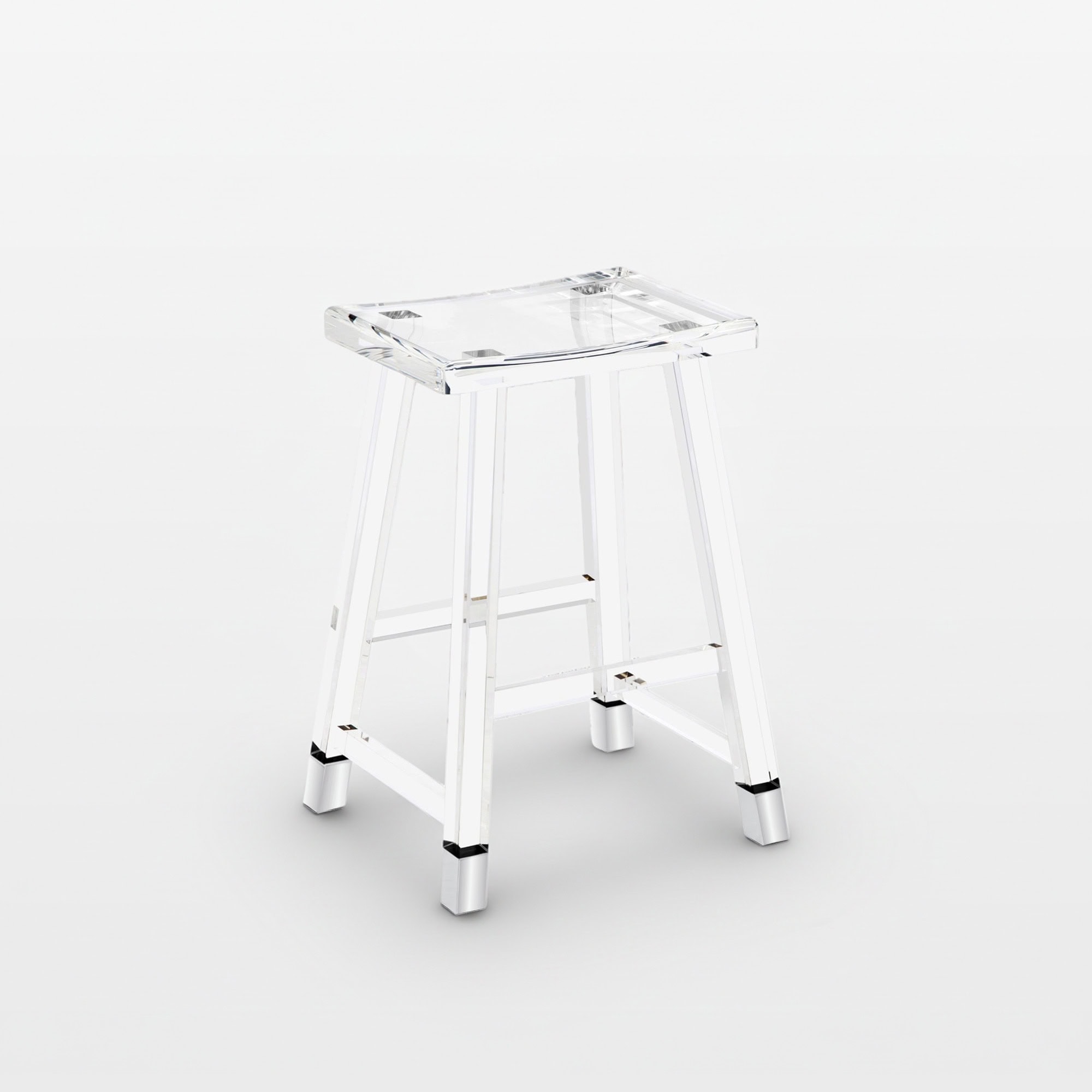 Acrylic Reva counter stool with sleek transparent design for modern kitchens.