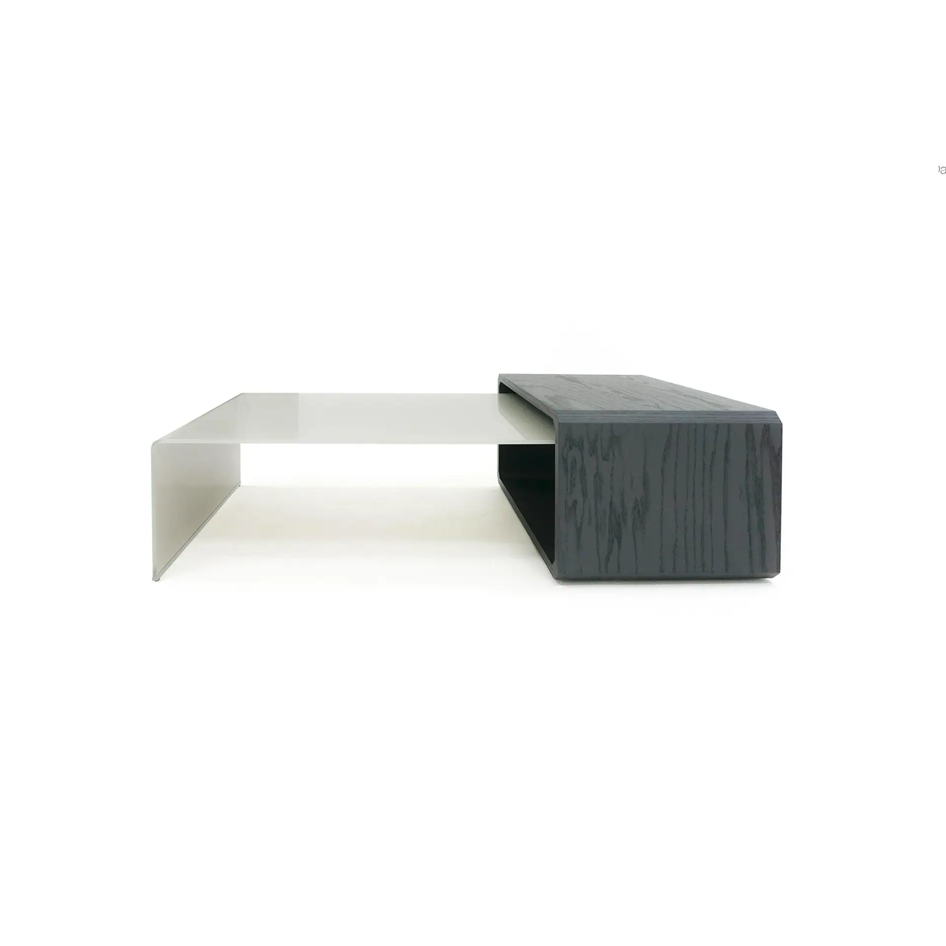 Contemporary two-tone coffee table with black and white finish, sleek modern design.