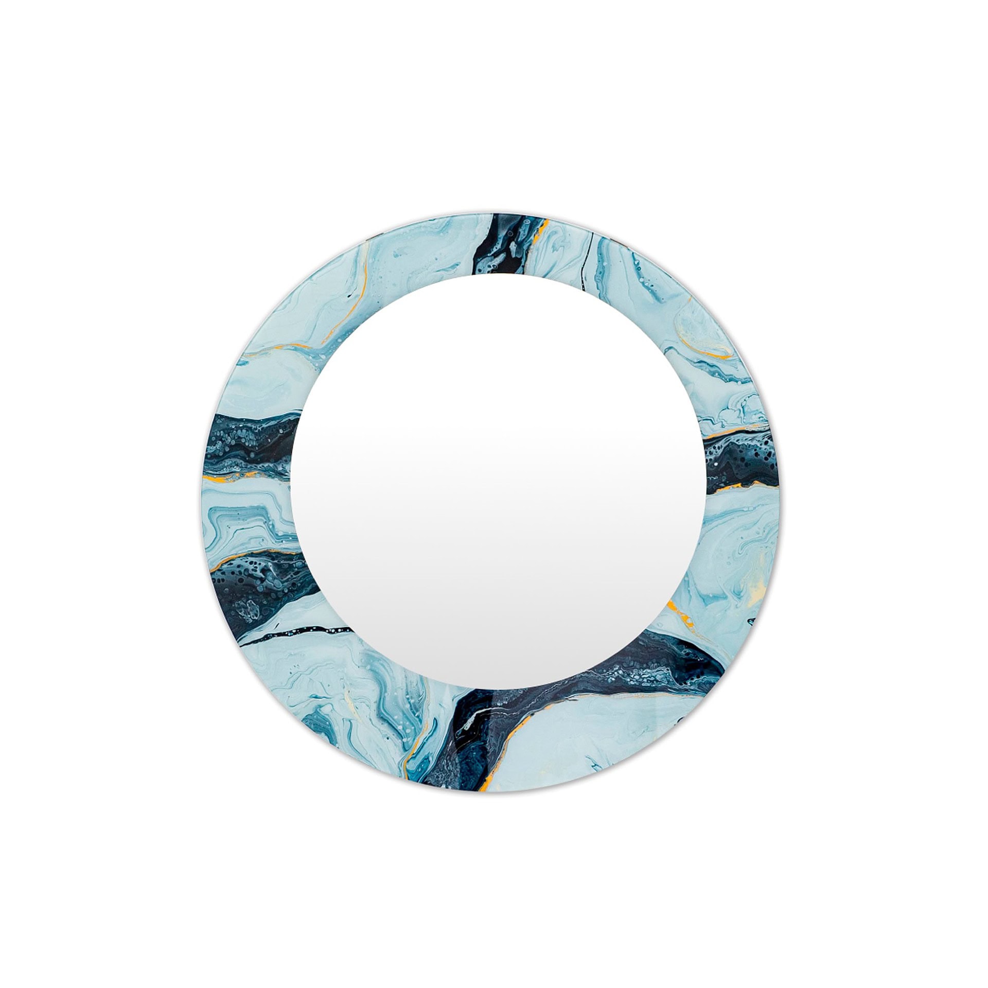 Olio Mirror with turquoise patterned glass frame, clean product view.