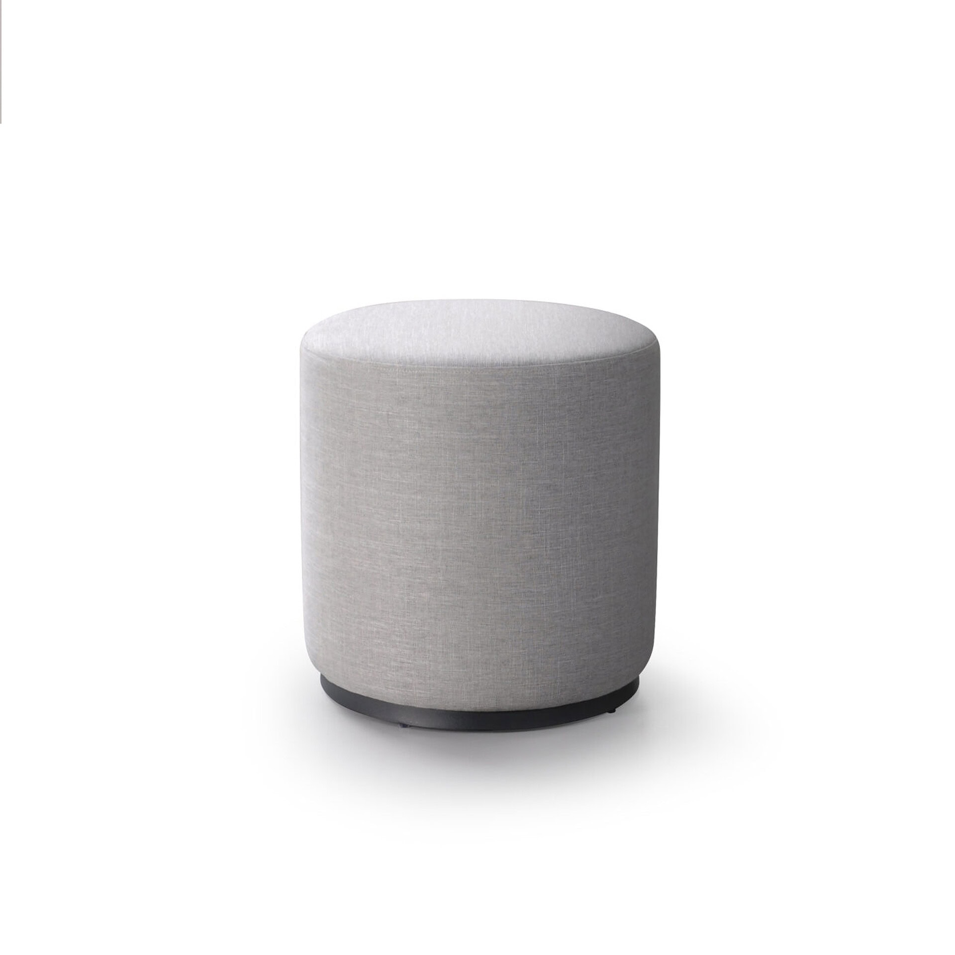 Contemporary grey upholstered ottoman, perfect for living room decor.