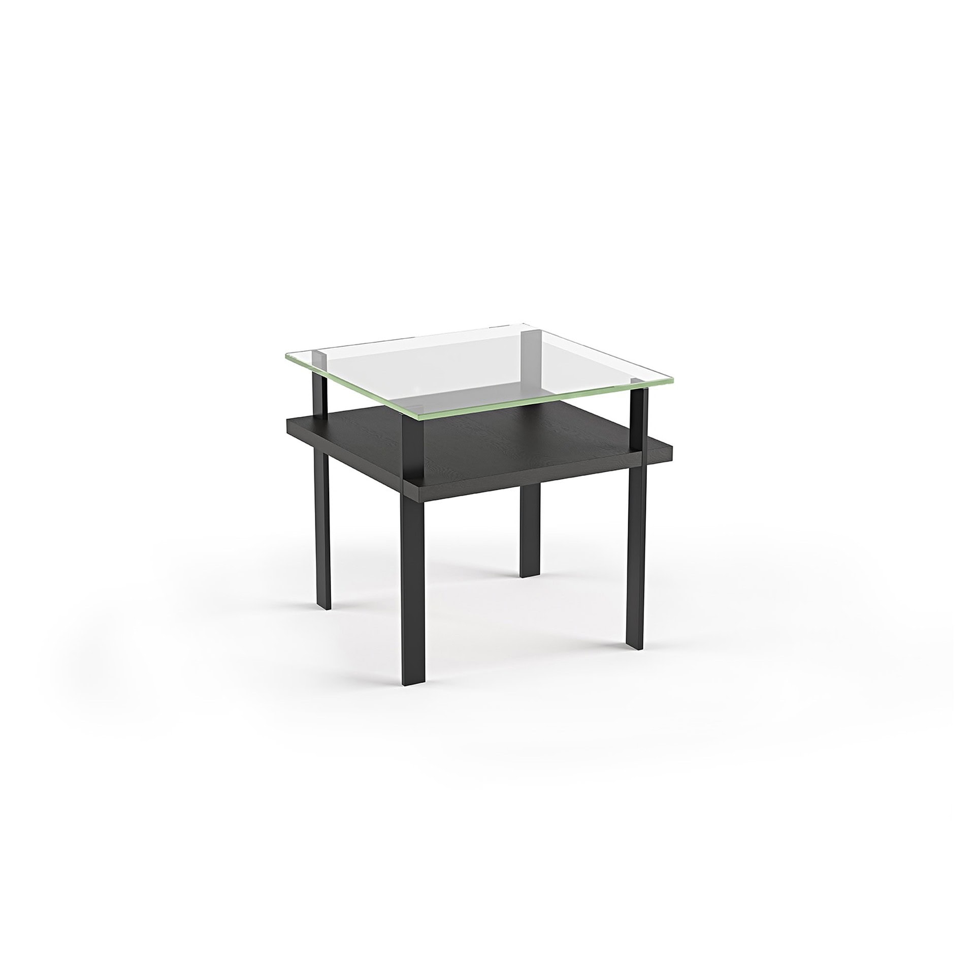 Contemporary black side table with glass top, modern furniture for living room décor.