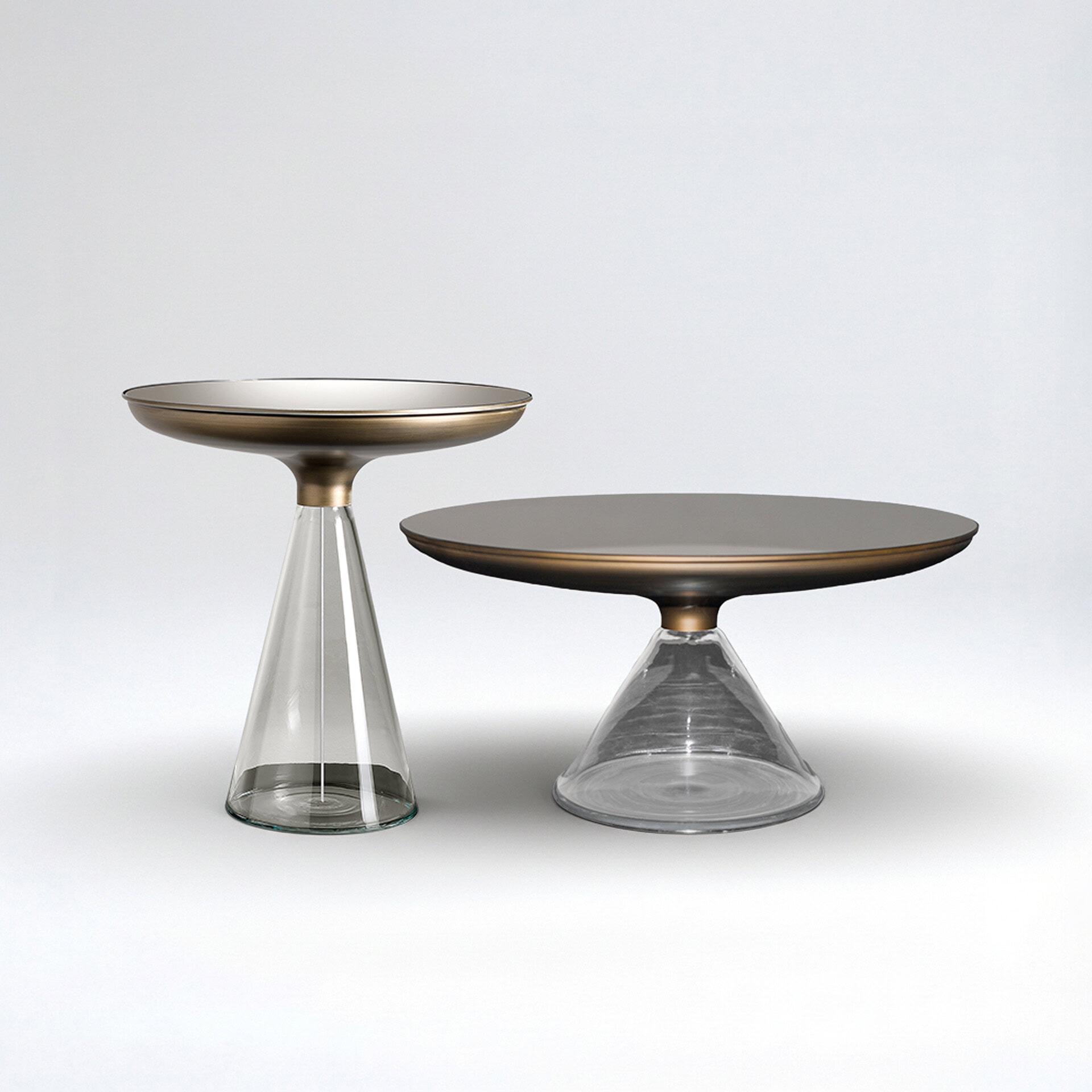 Accademia 40 glass side table with sleek metallic top and transparent glass base, modern and elegant.