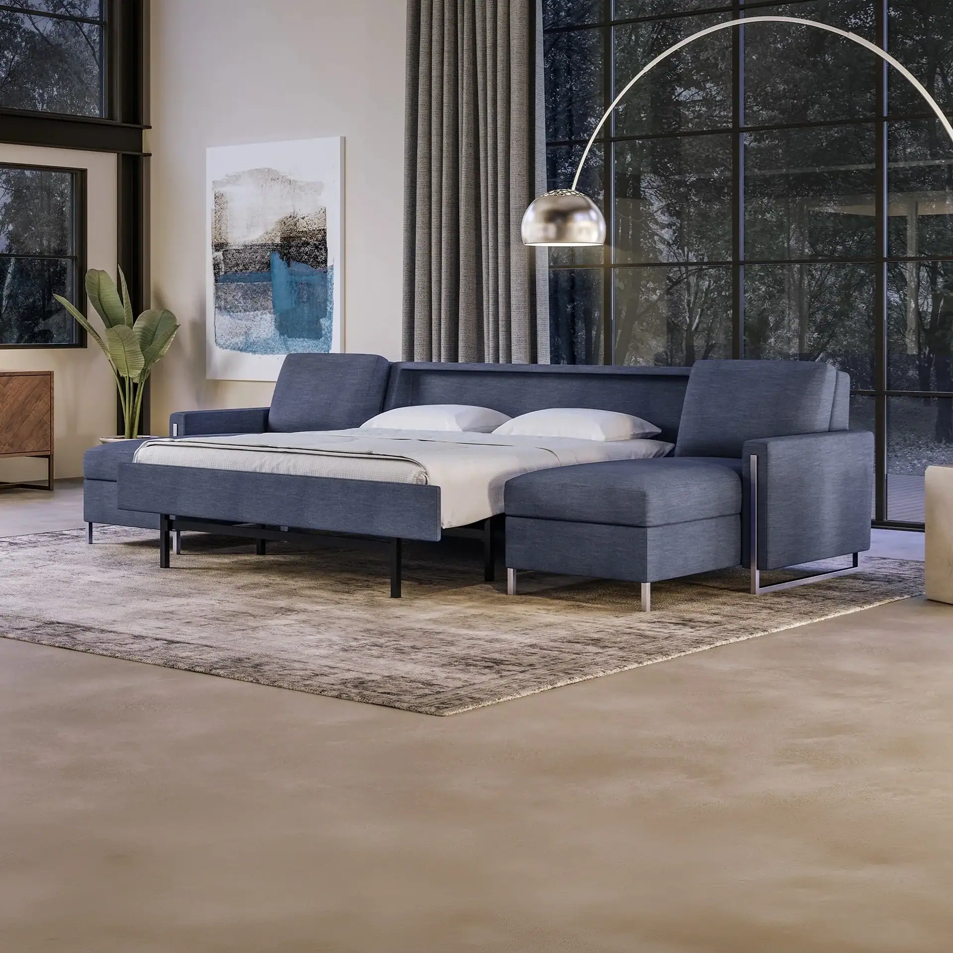 Sklar Furnishings Sulley Comfort Sleeper Sofa in a modern living room.