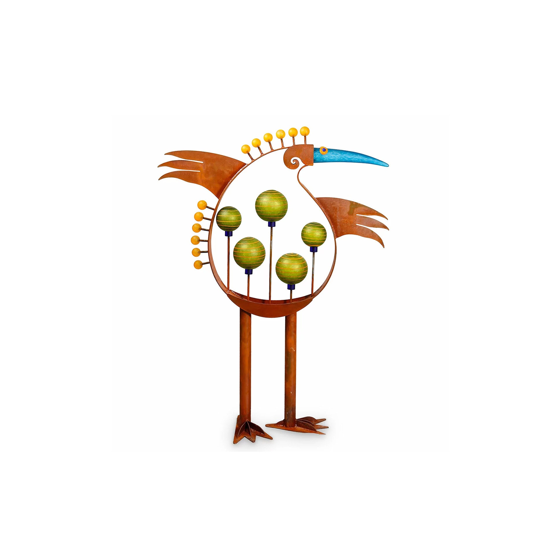 Unique wooden bird sculpture with tree elements, modern home decor.