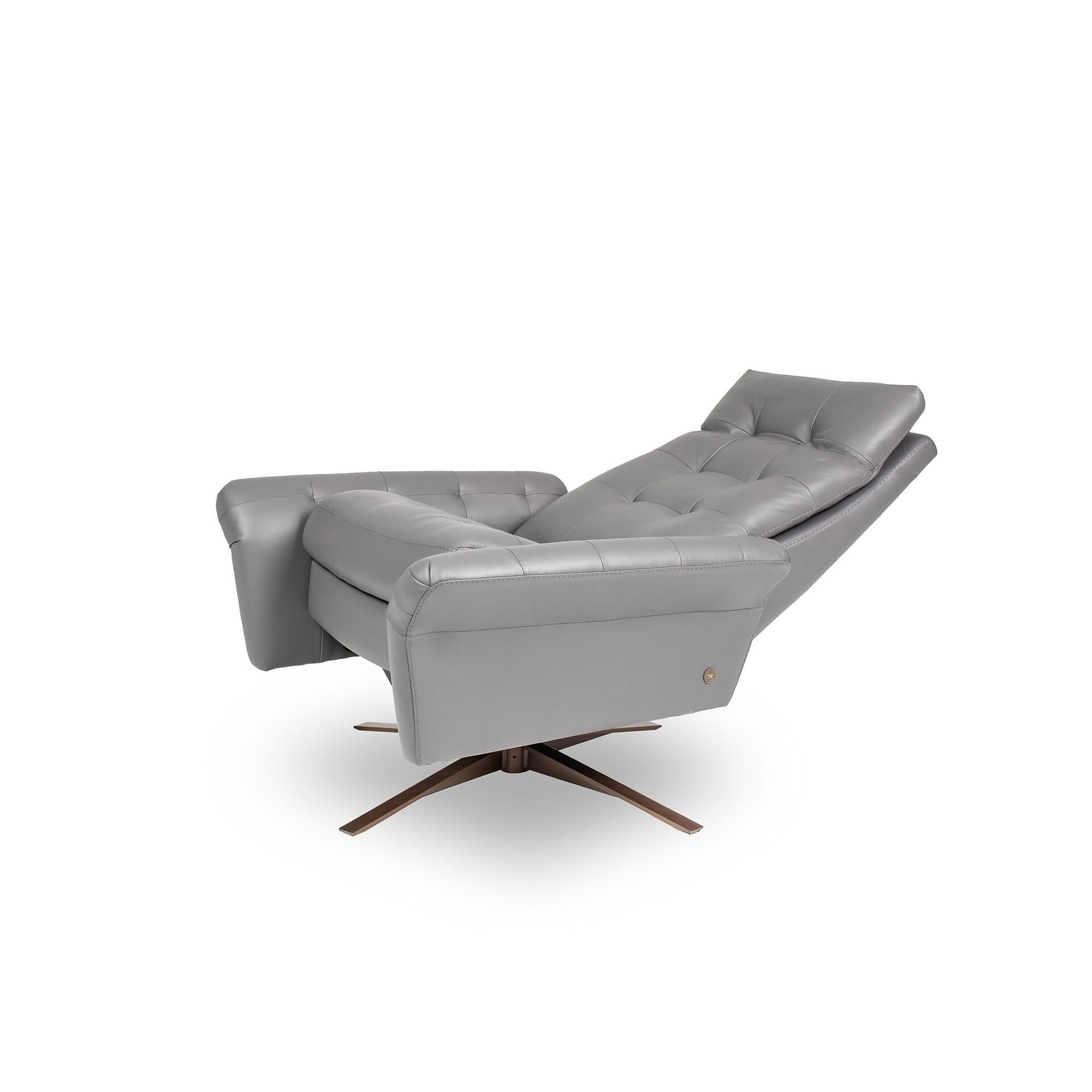Pileus Comfort Air Chair in grey leather fully reclined on a star base.