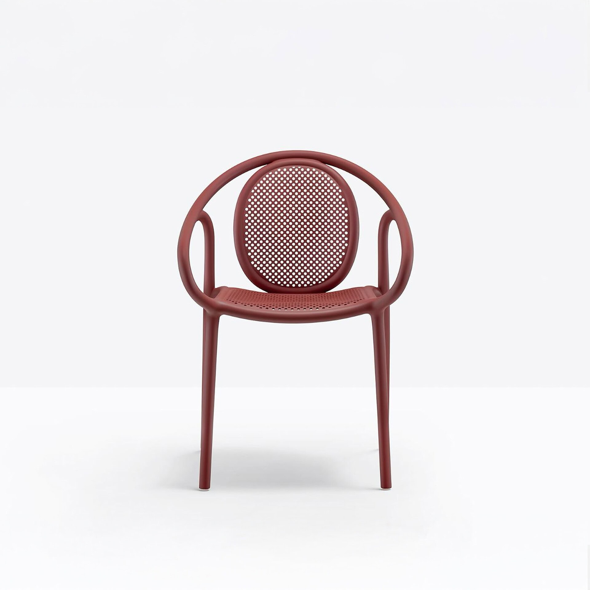 Pedrali Remind 3735 Armchair in red polypropylene with perforated backrest, front view