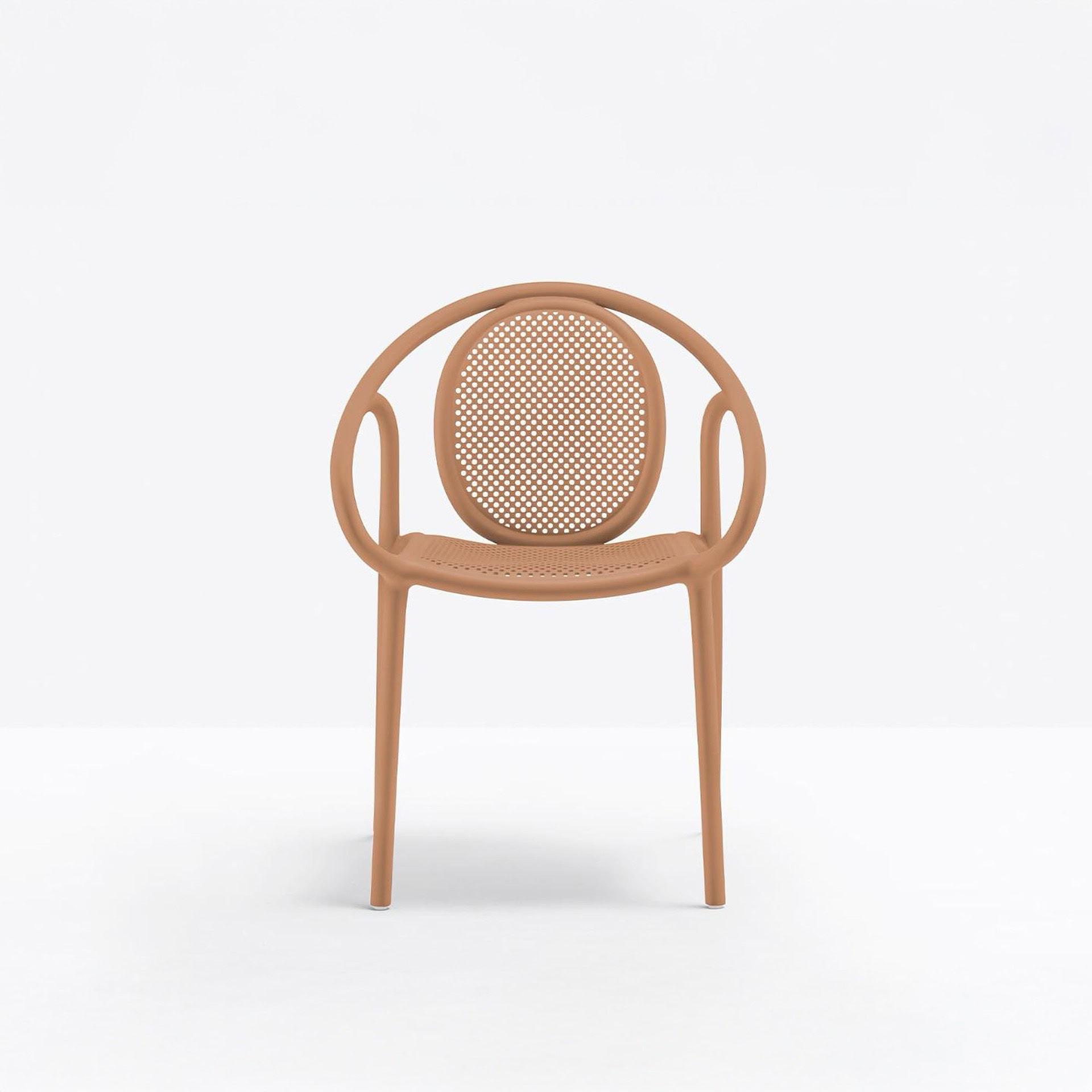 Pedrali Remind 3735 Armchair in beige polypropylene with perforated backrest, front view