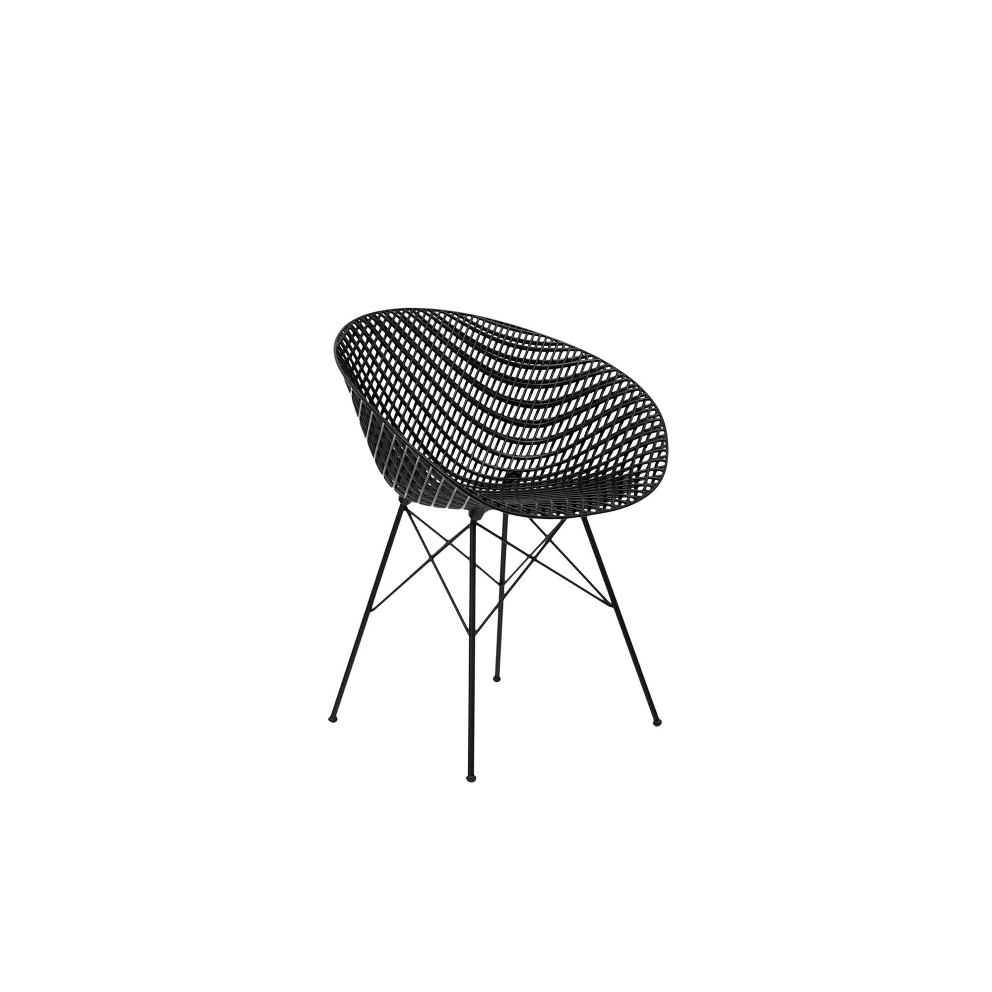 Studio shot of the black Smatrik Chair, side profile view highlighting curved seat design.