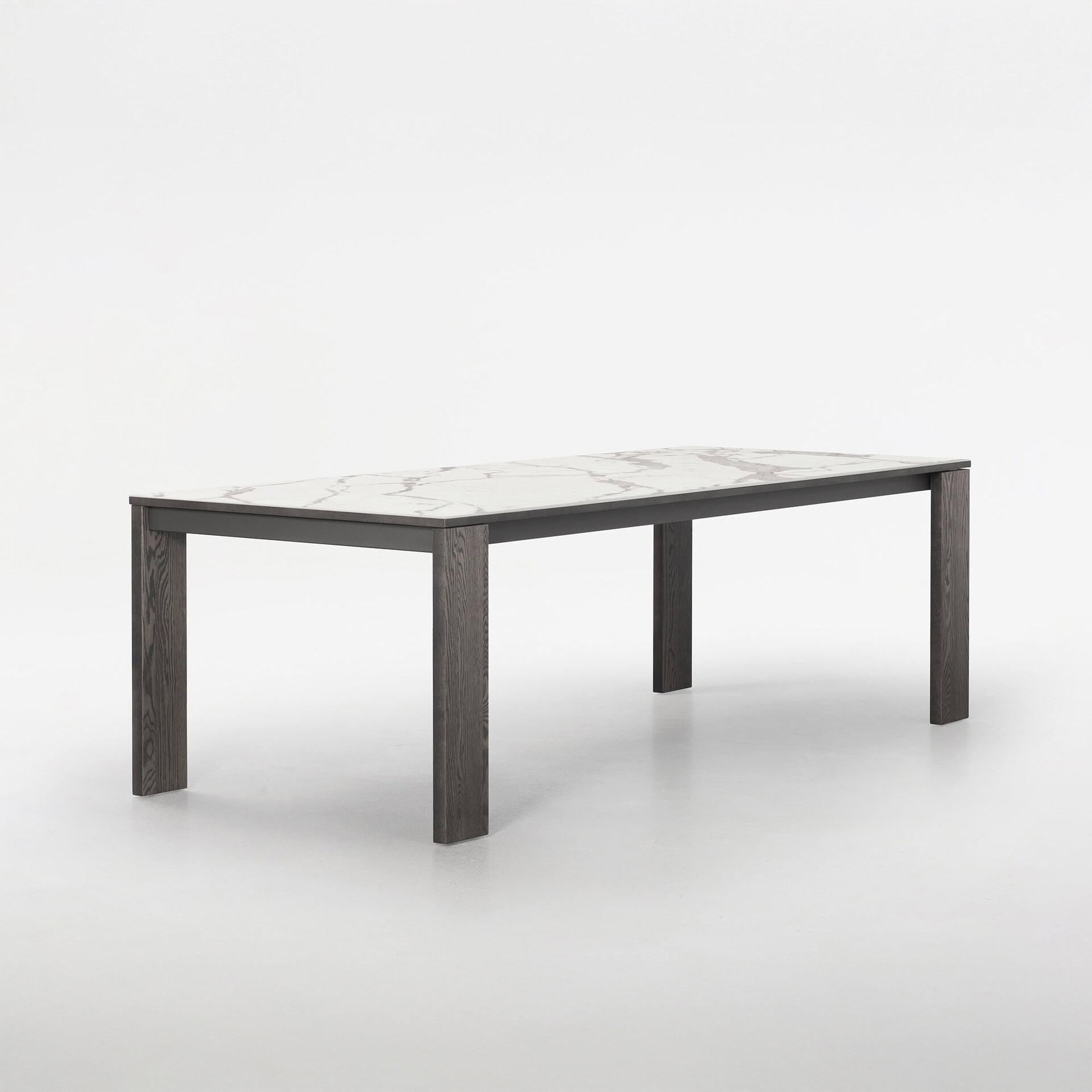 Trica Empire Extendable Dining Table with wood and metal base, angled product view on white background