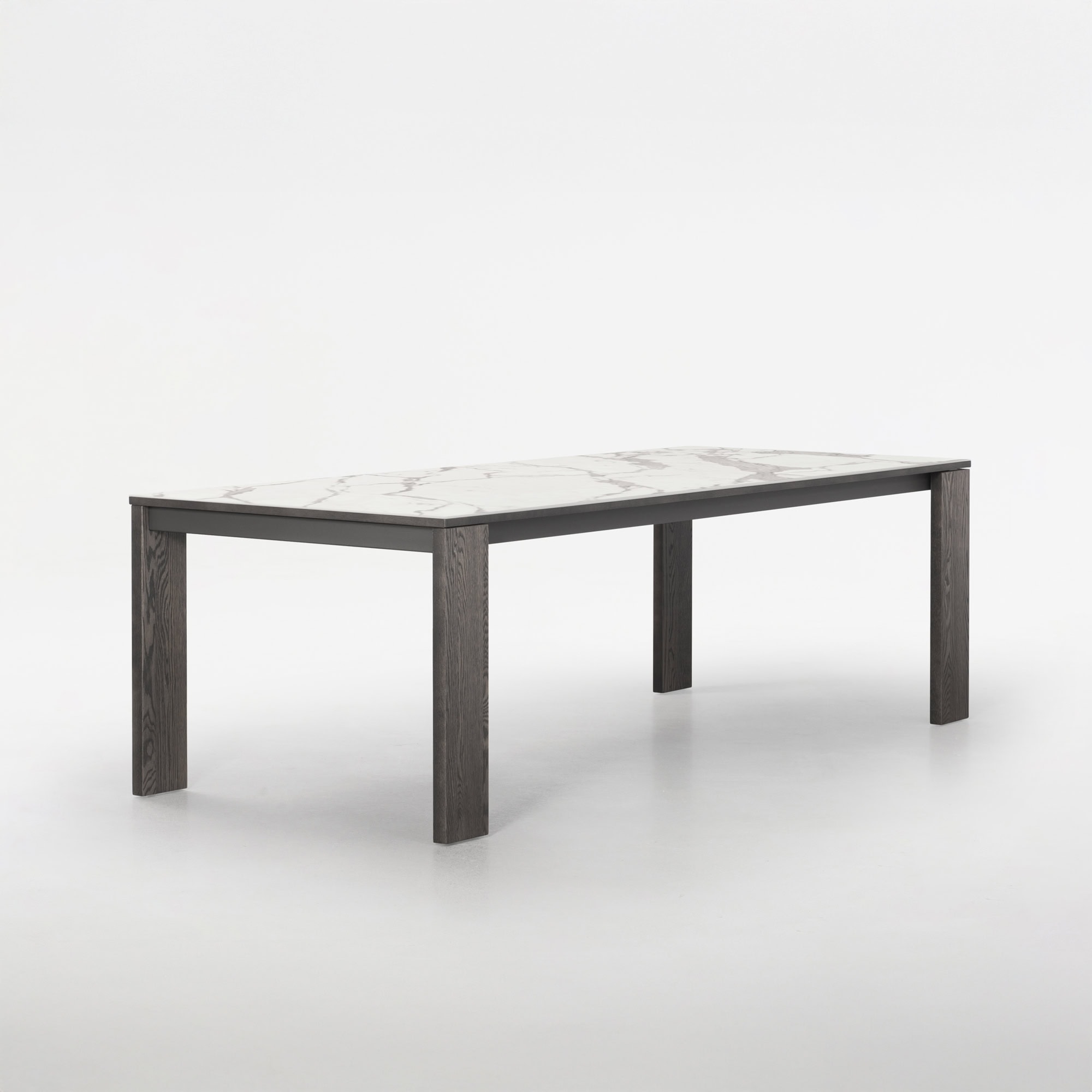 Trica Empire Extendable Dining Table with wood and metal base, angled product view on white background