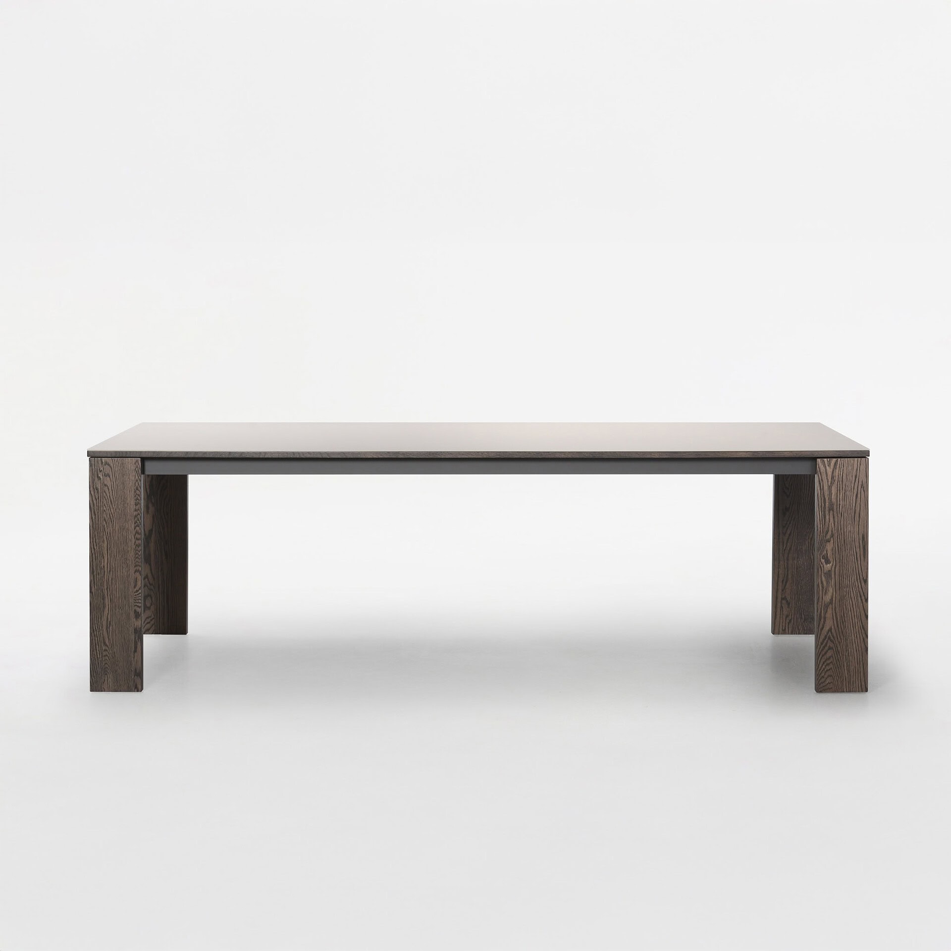 Front view of Trica Empire Extendable Dining Table with metal and wood base