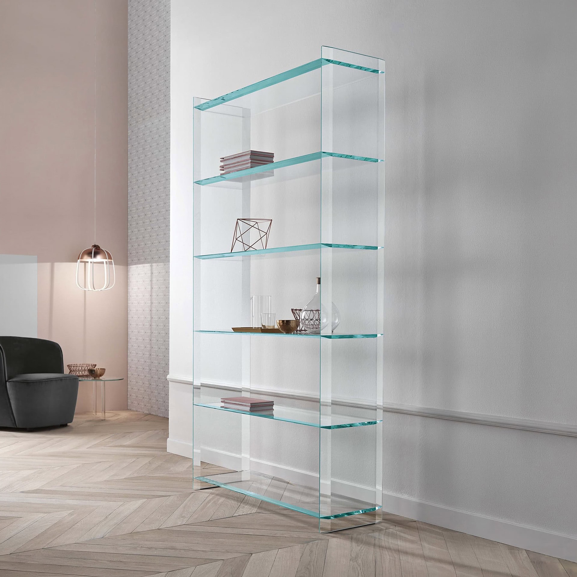 Elegant Quiller Glass Bookcase for Modern Interiors.