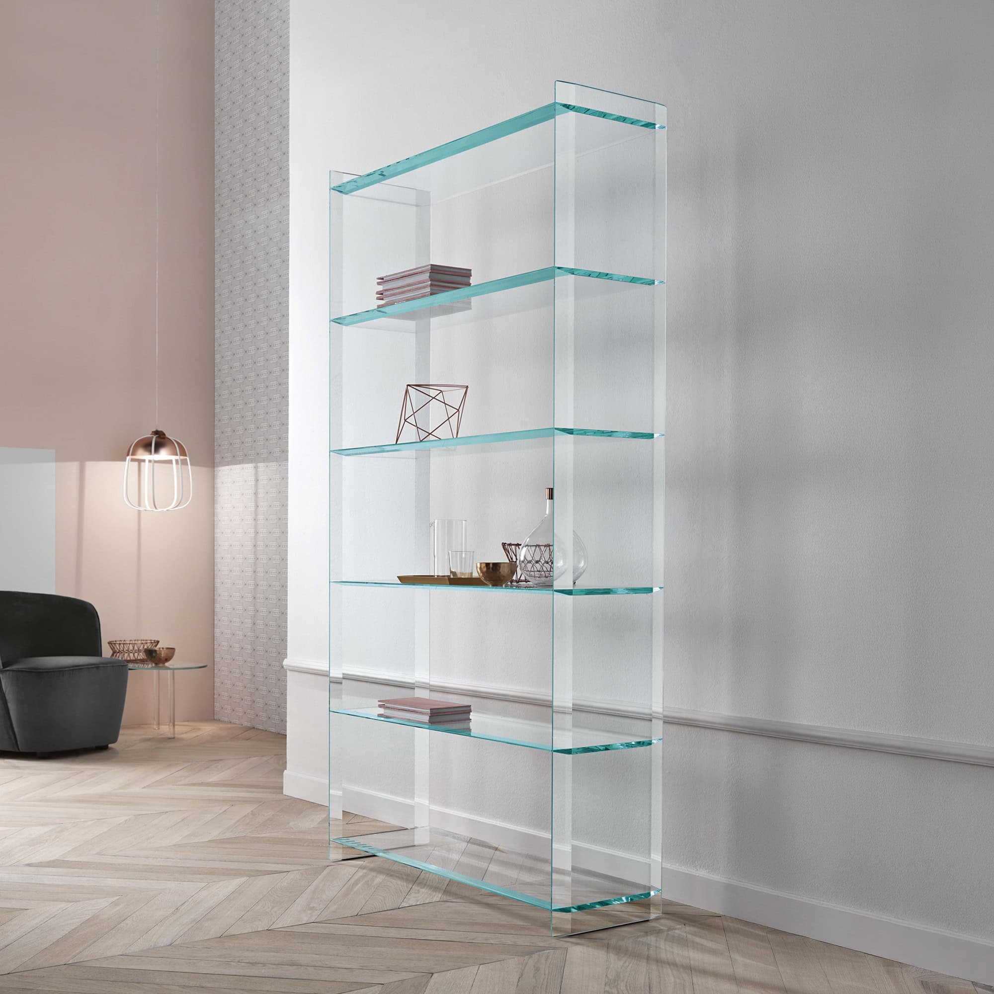 Elegant Quiller Glass Bookcase for Modern Interiors.