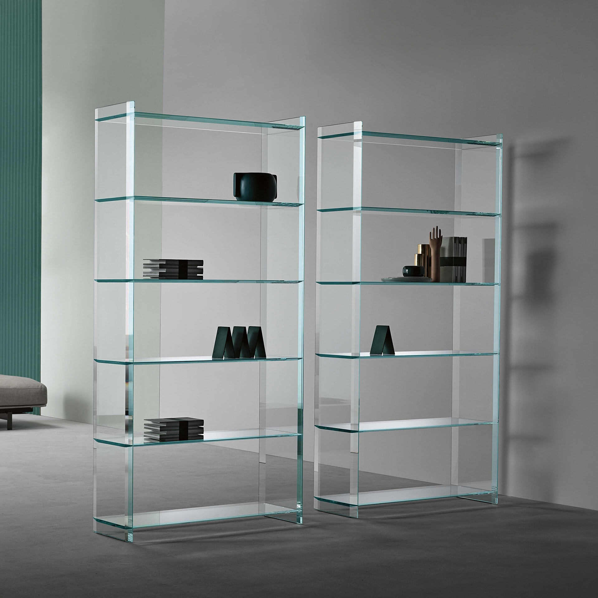 Elegant glass bookcase with modern design for stylish storage.