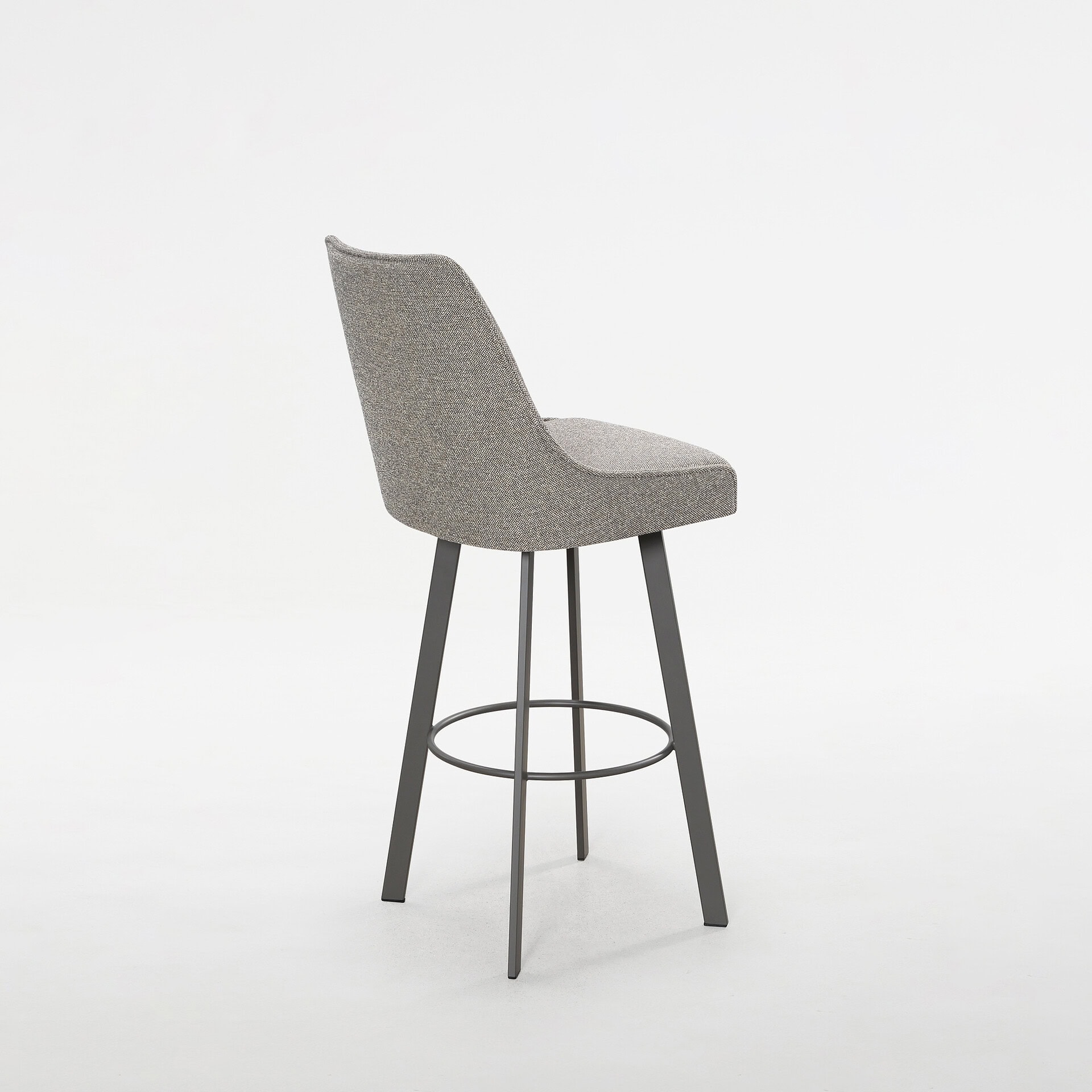 Swivel bar and counter stool with upholstered seat and backrest.