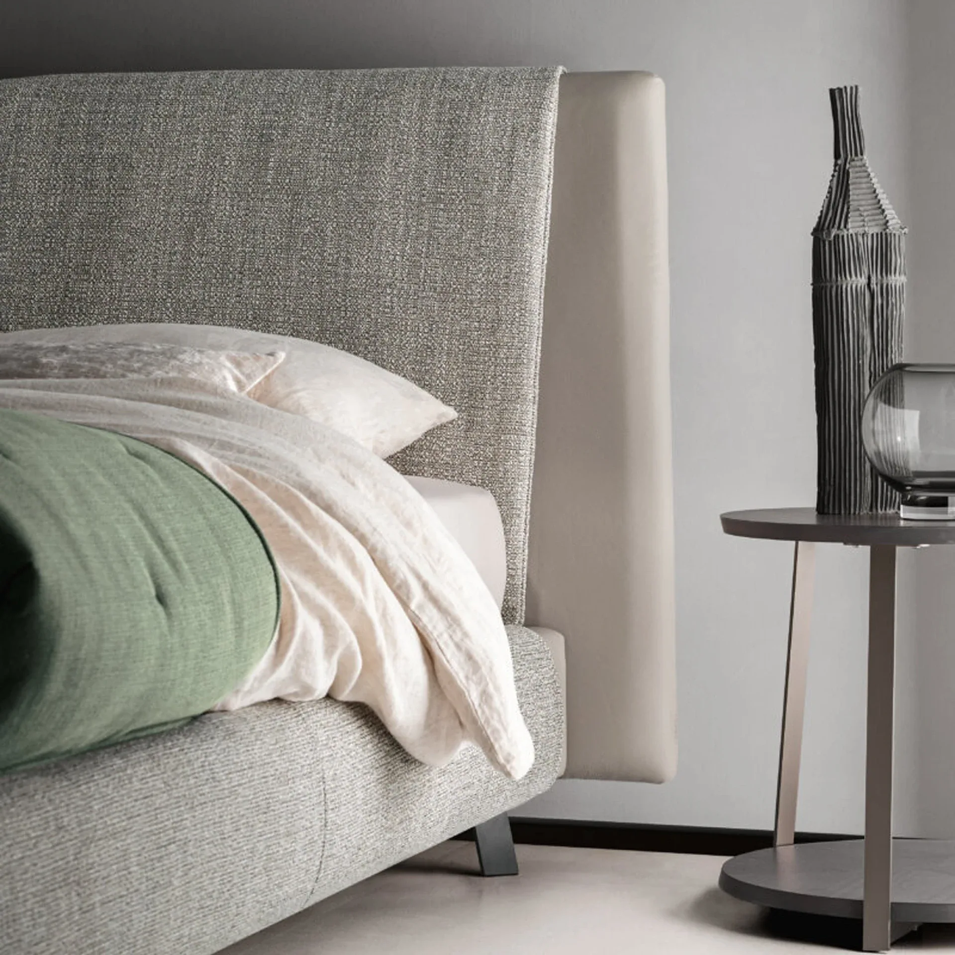 Sklar Furnishings Kailua Bed side view with bedding.