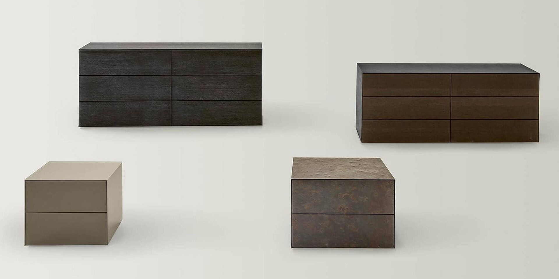 Sleek modern dark and light wood dressers for stylish bedroom storage solutions.