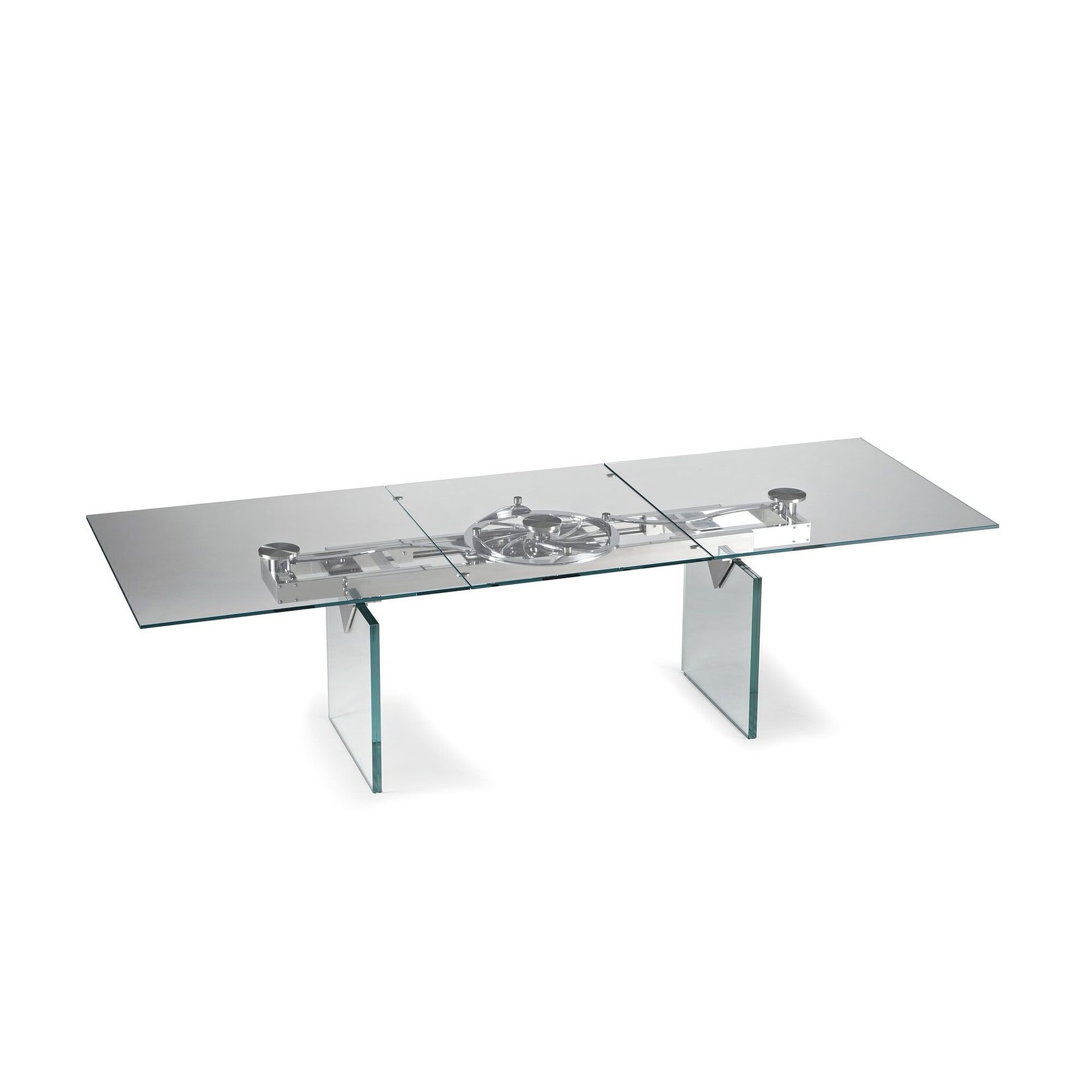 Quasar Extendable Dining Table in glass finish, open position