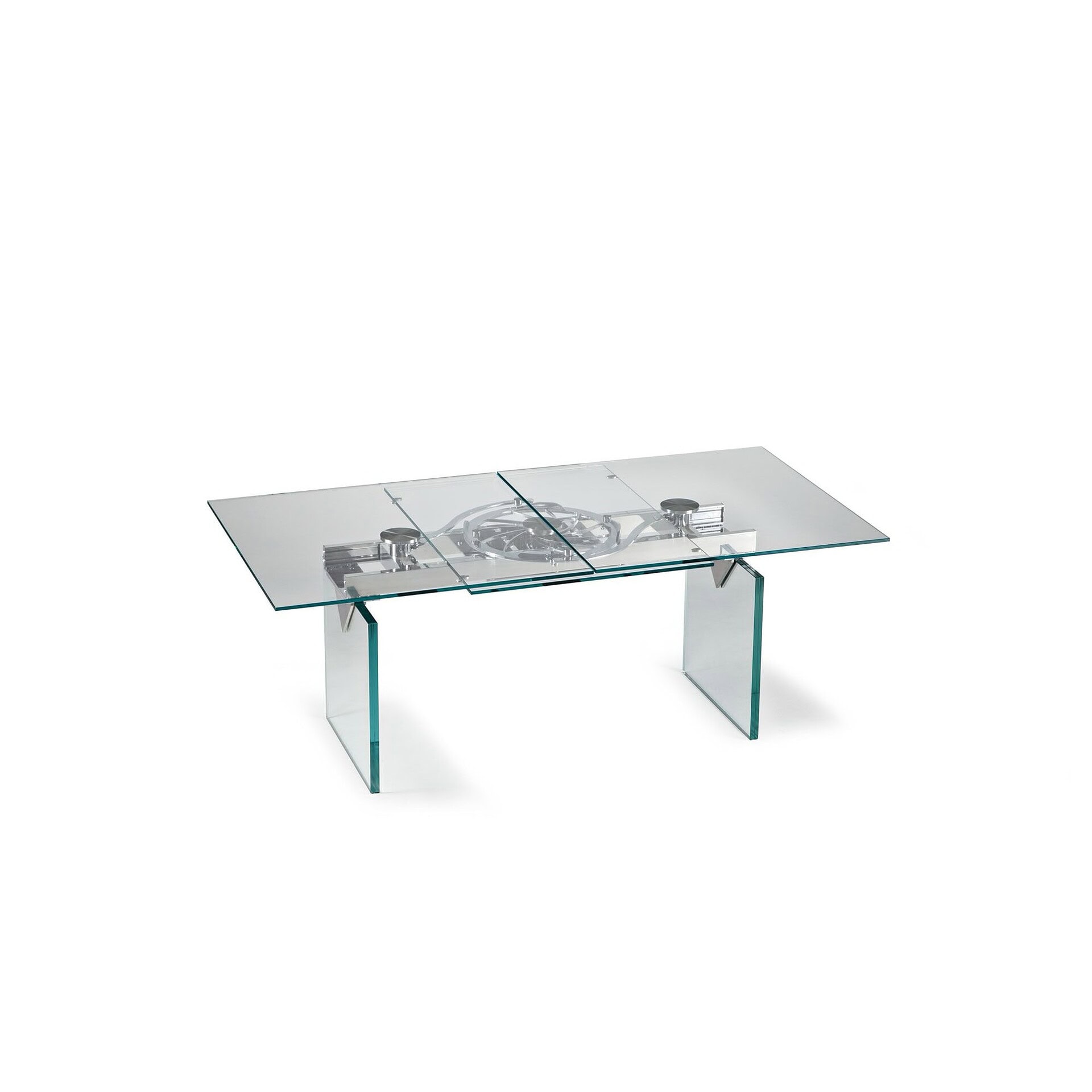 Quasar Extendable Dining Table in glass finish, closed position