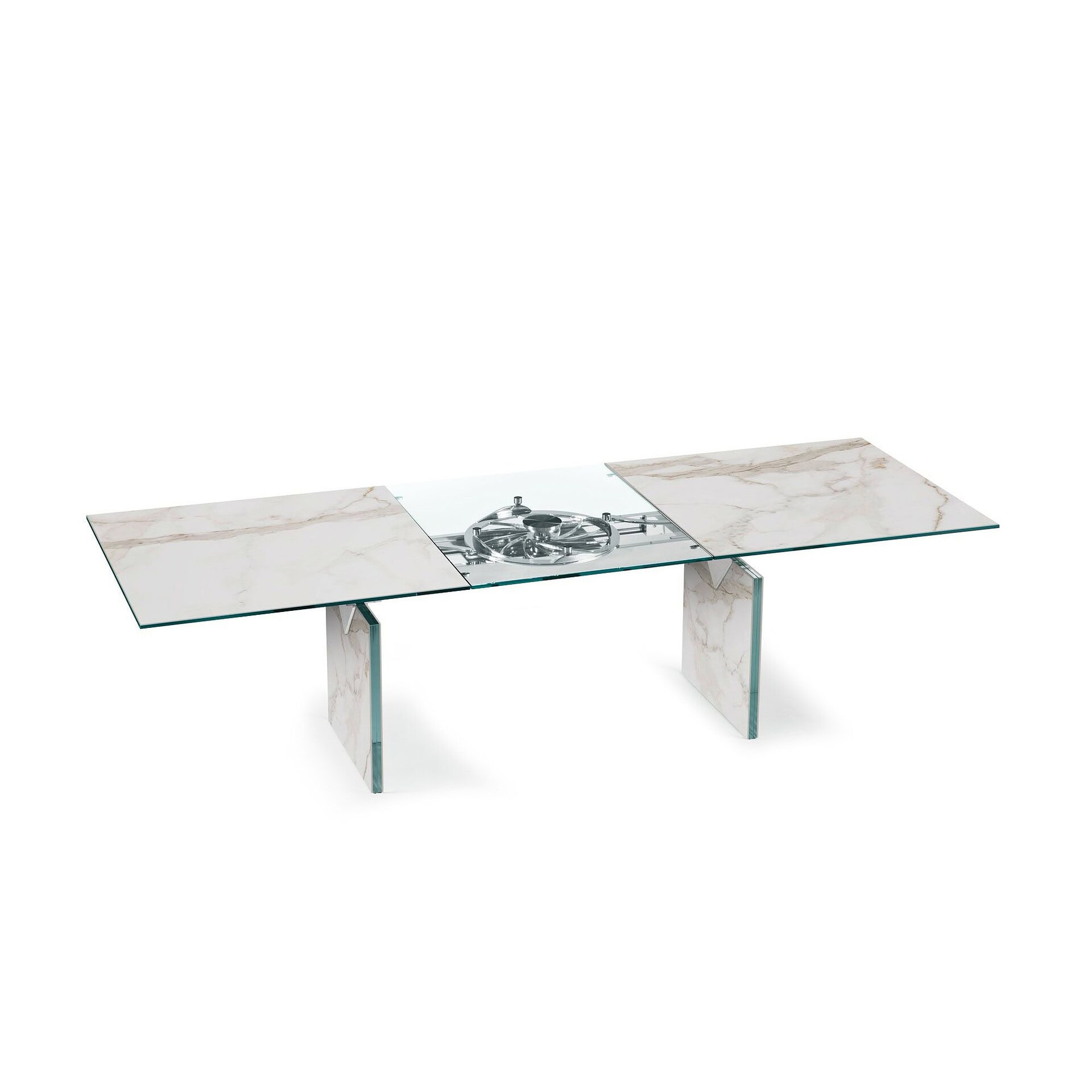 Quasar Extendable Dining Table shown extended in beige marble finish