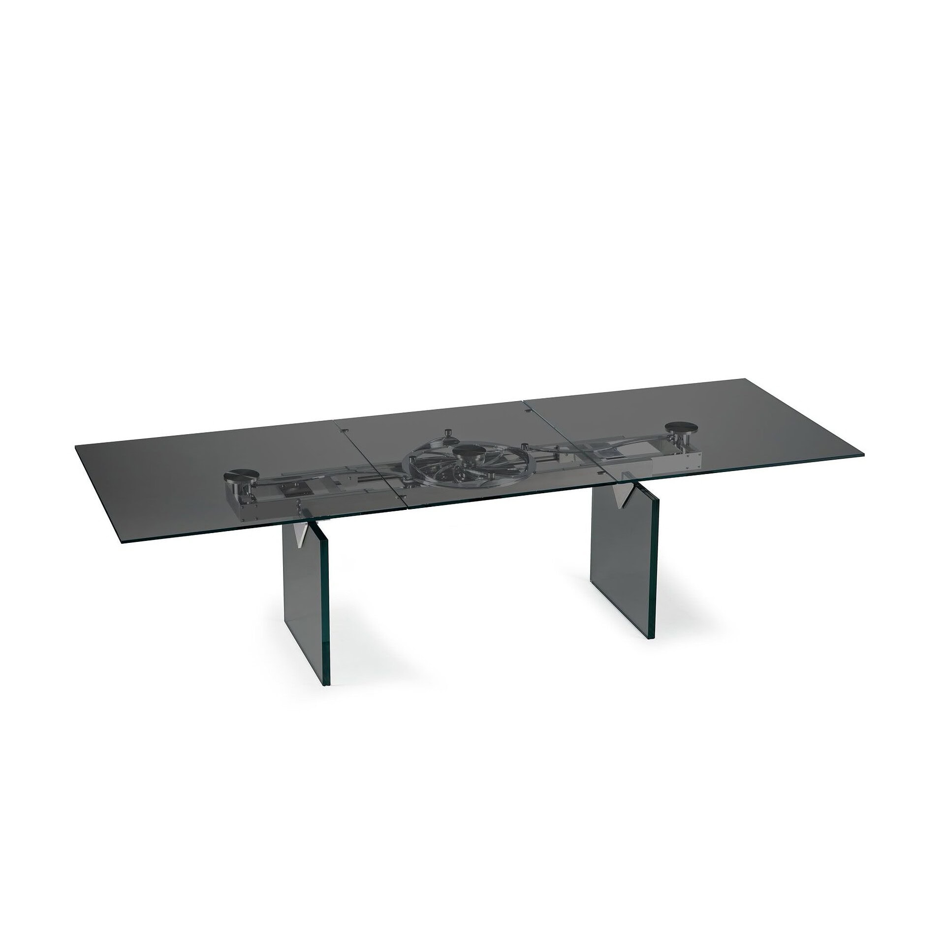 Quasar Extendable Dining Table in dark smoked glass, closed position